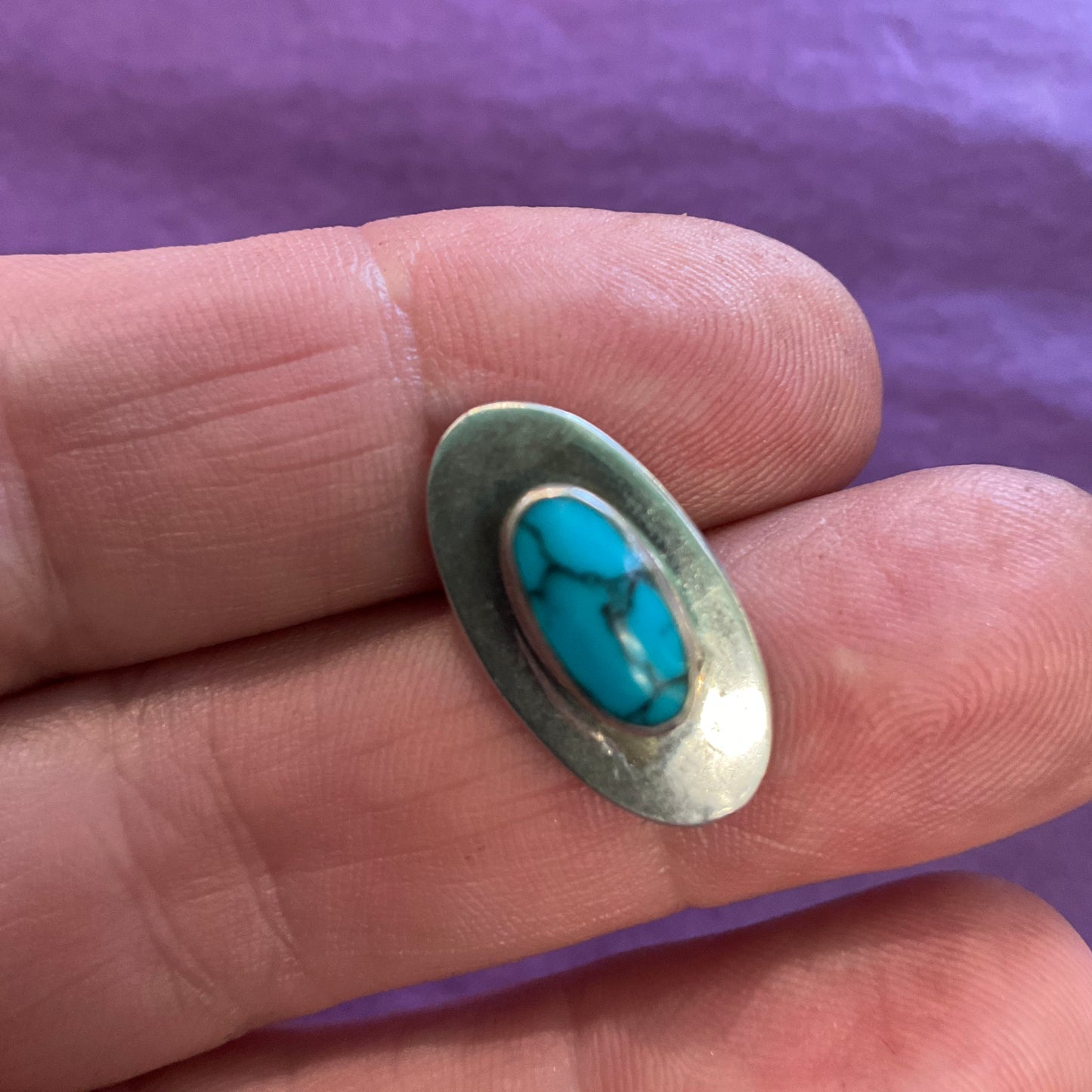 Vintage Mexico Silver and Turquoise Gemstone Oval Stud Earrings, Birthday Gift, Stone of Cleansing