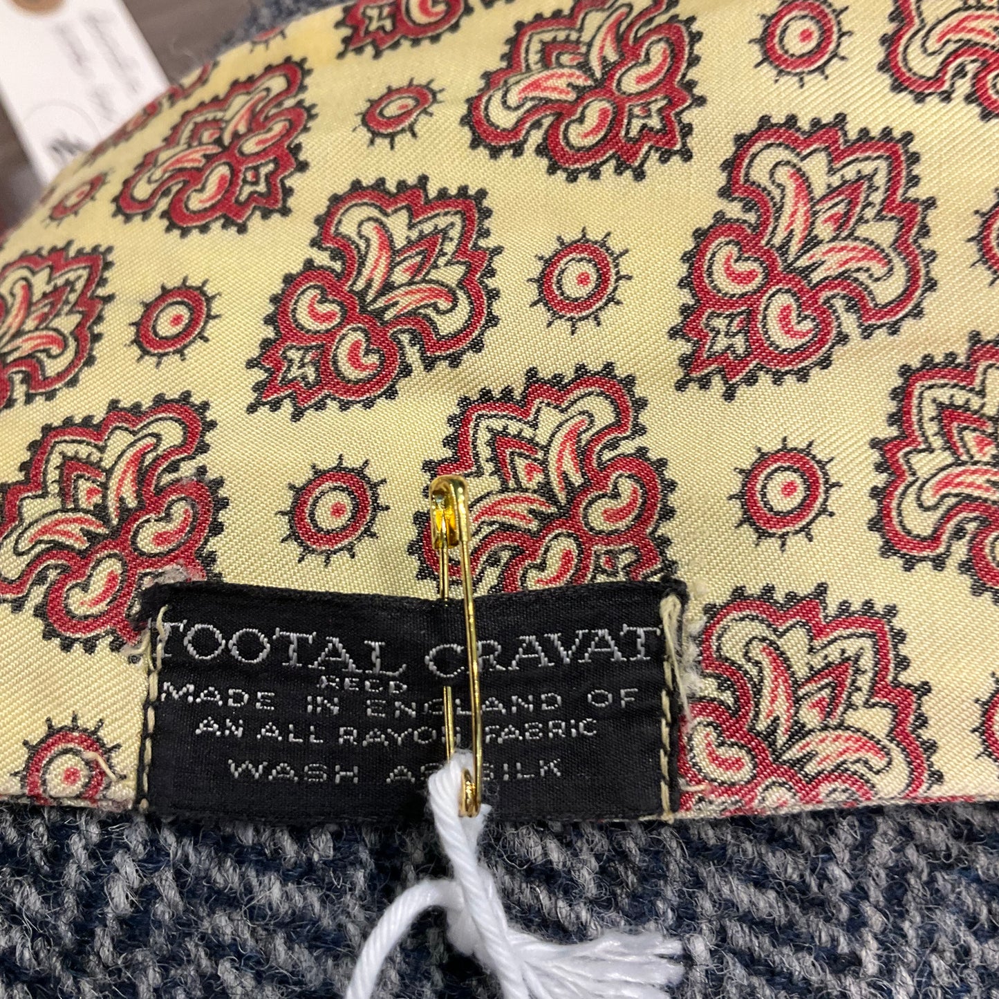 Vintage Gents TOOTAL Rayon yellow and red paisley Cravat, Made in England. Gift for him