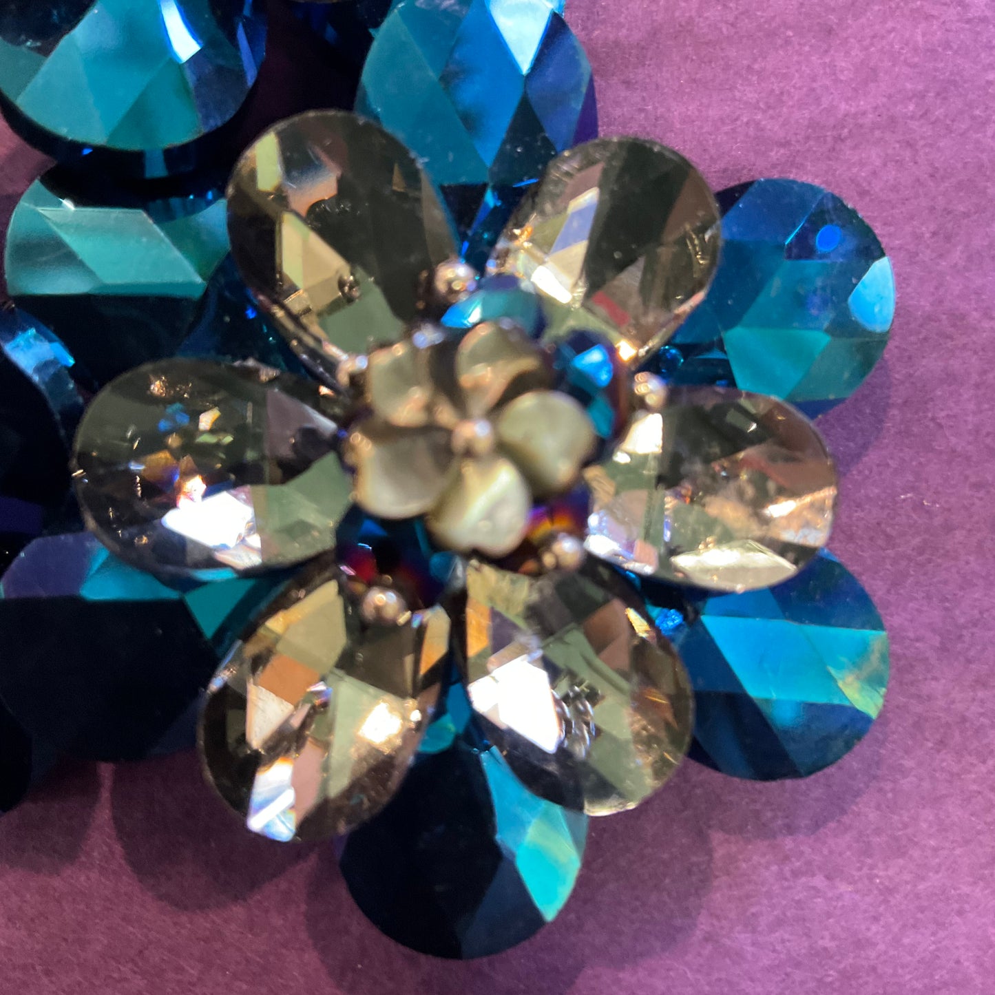 Vintage Butler and statement Blue Borealis Crystal and Faux pearl Flower Necklace and Bracelet Set