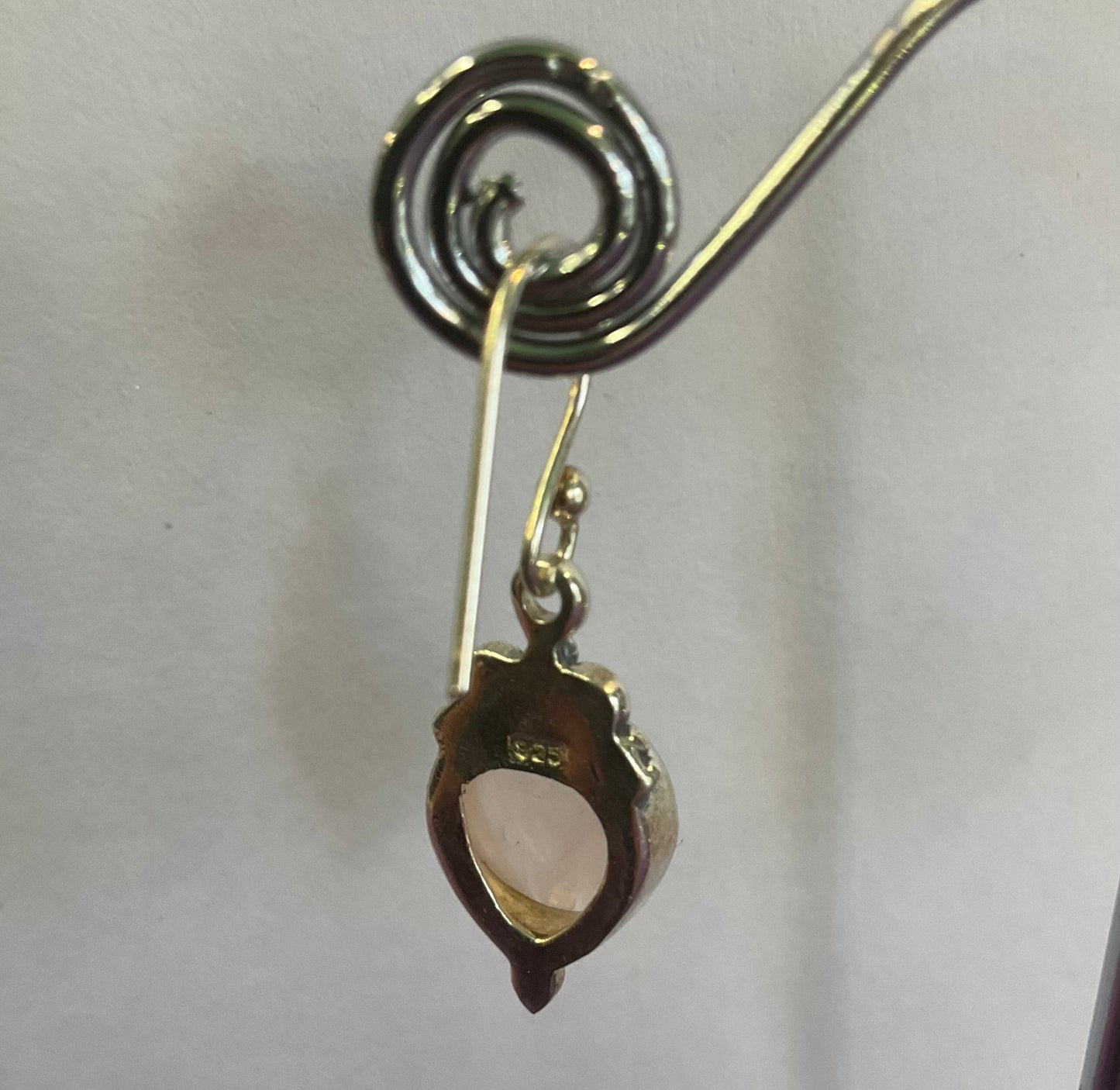 Vintage Silver (925) and Rose Quartz Hand Made Gemstone Drop Earrings, Birthday Gift, Crystal Healing