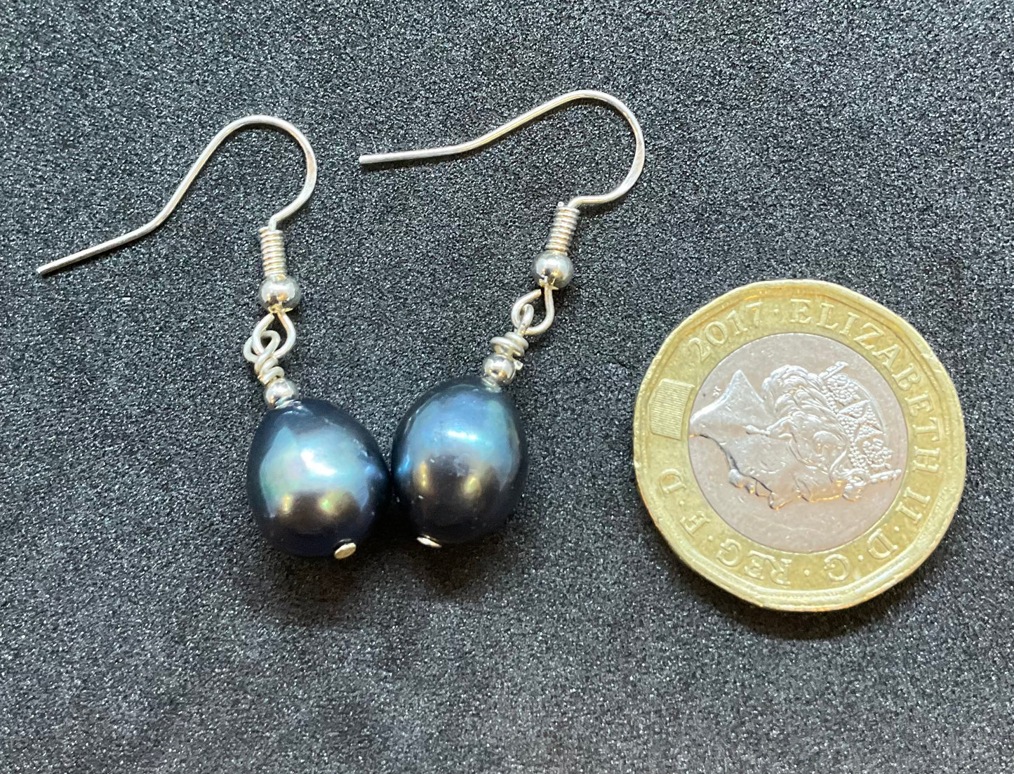 Handmade Peacock Fresh Water Pearl and Silver Drop Earrings