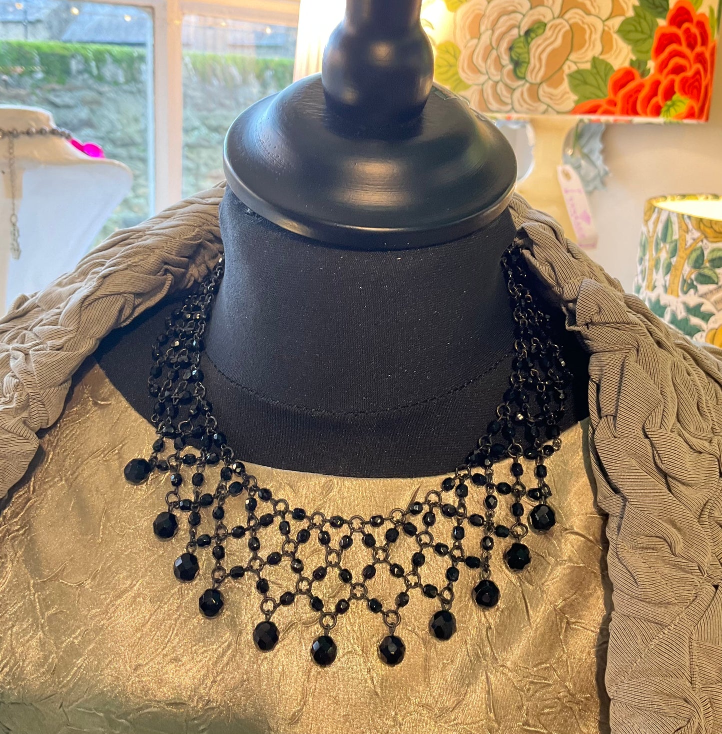 Vintage Butler and Wilson Black faux Jet Victorian style beaded necklace, gothic, steampunk, prom.