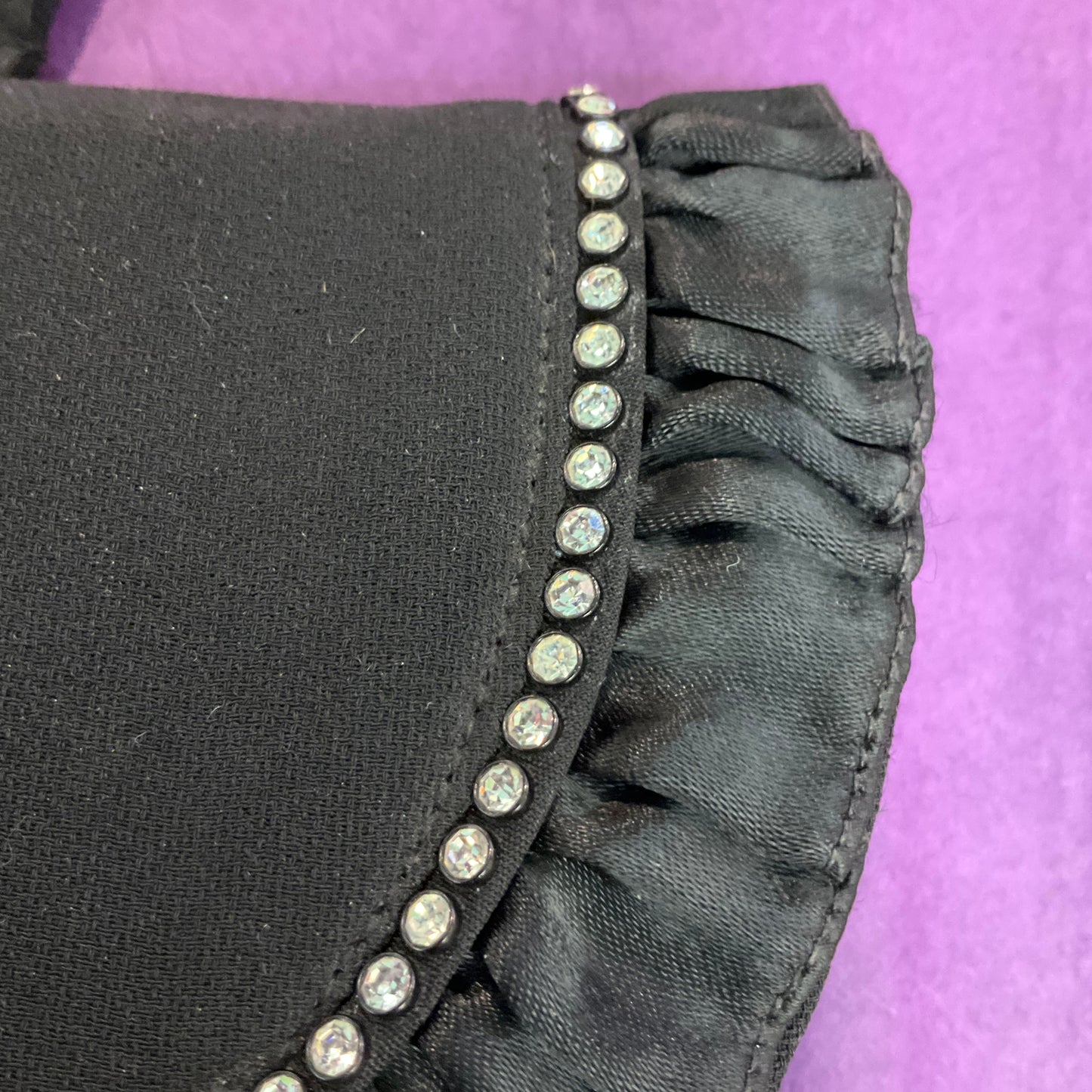 Antique Art Deco Black Satin evening bag with rhinestone trim