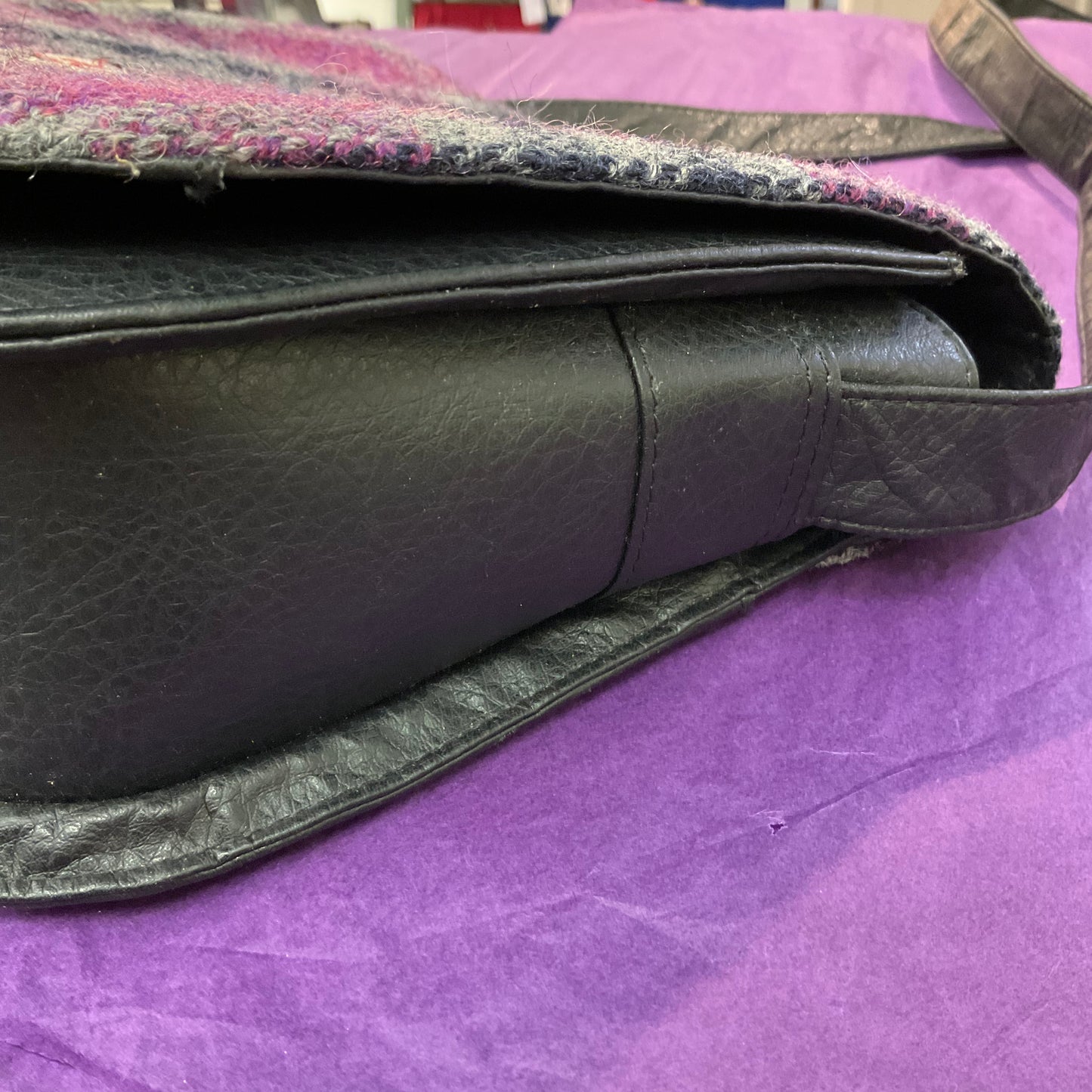 Vintage Harris tweed and Faux leather Saddle bag by MACCESORI