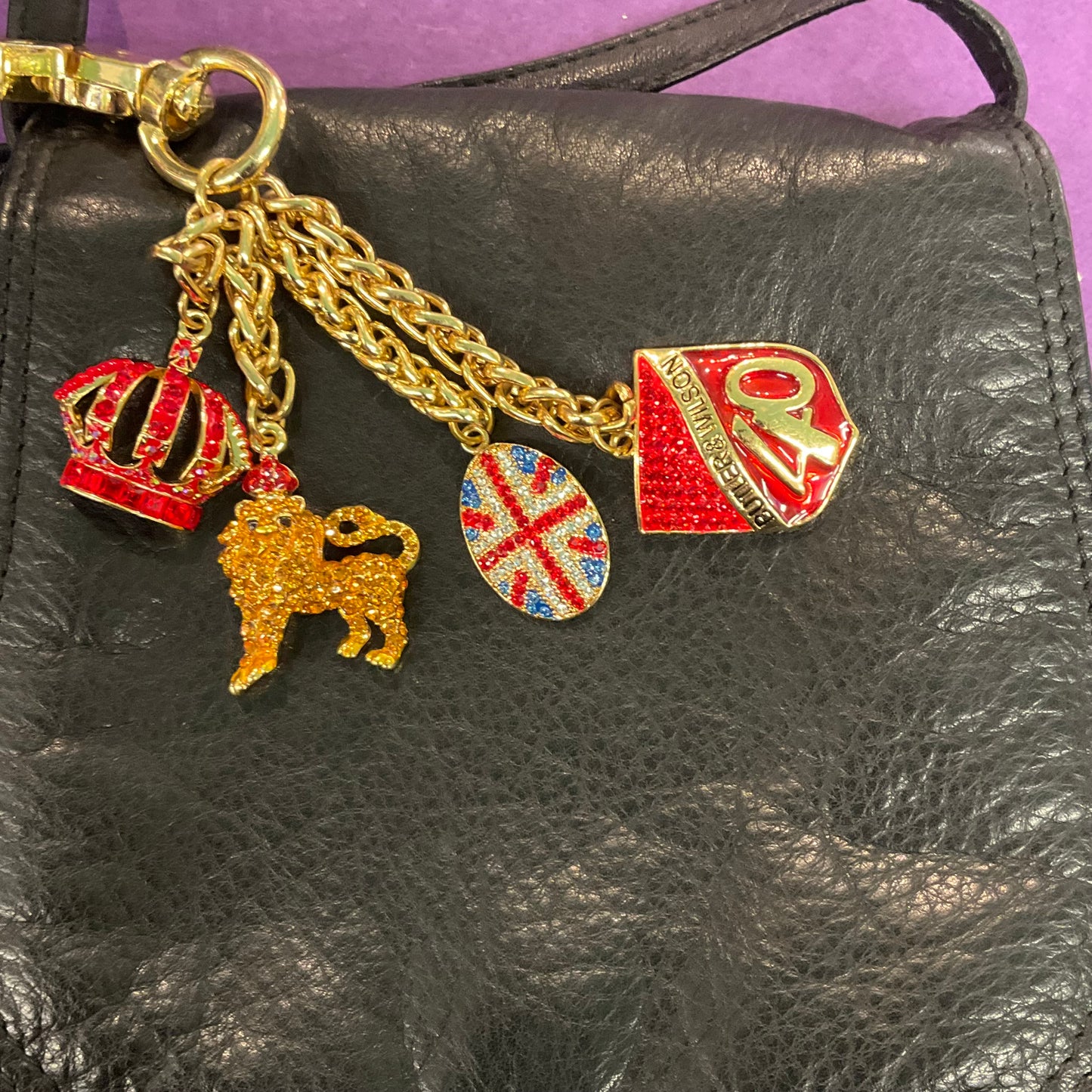 Vintage Butler and Wilson 40th anniversary Great British Rhinestone crystal handbag charm/keyring