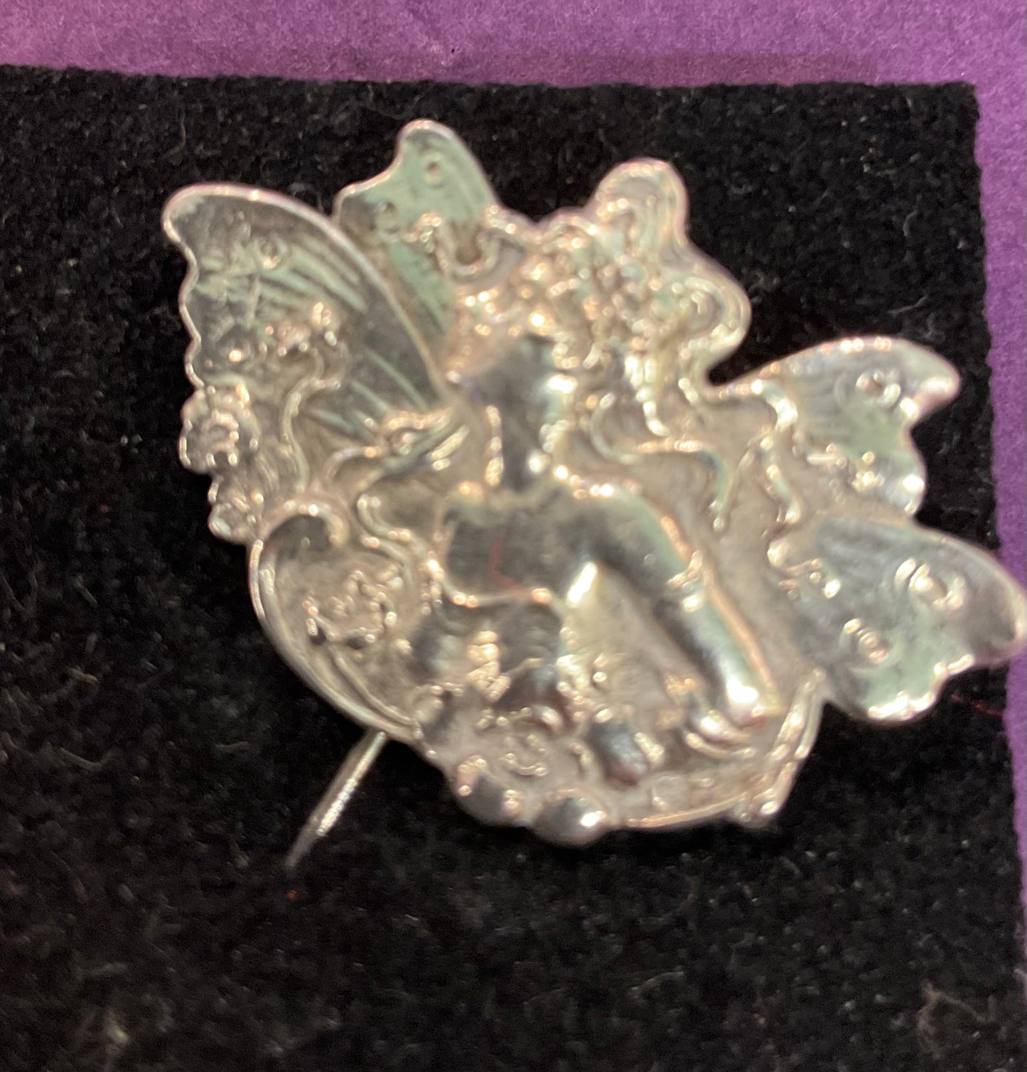 Vintage Art nouveau style fairy pewter label pin, Art Nouveau lady, birthday.