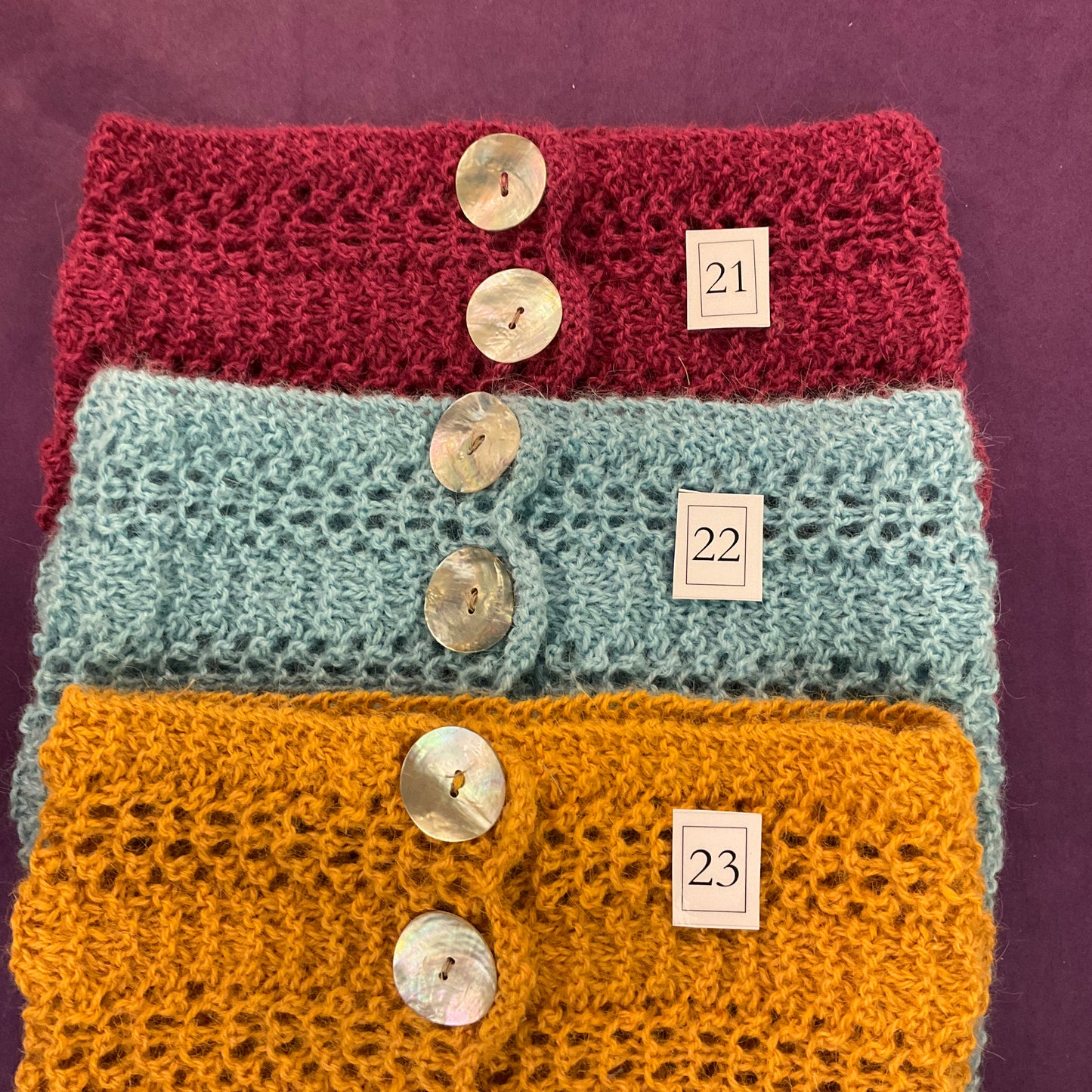 Hand knitted ‘Camille’ Alpaca cowl with vintage buttons.