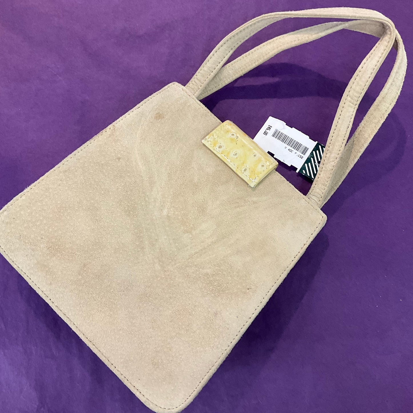 Vintage, unused 1970/80s ‘Klan’ cream suede Kelly style handbag, original tags still attached, wedding, ladies day, made in England