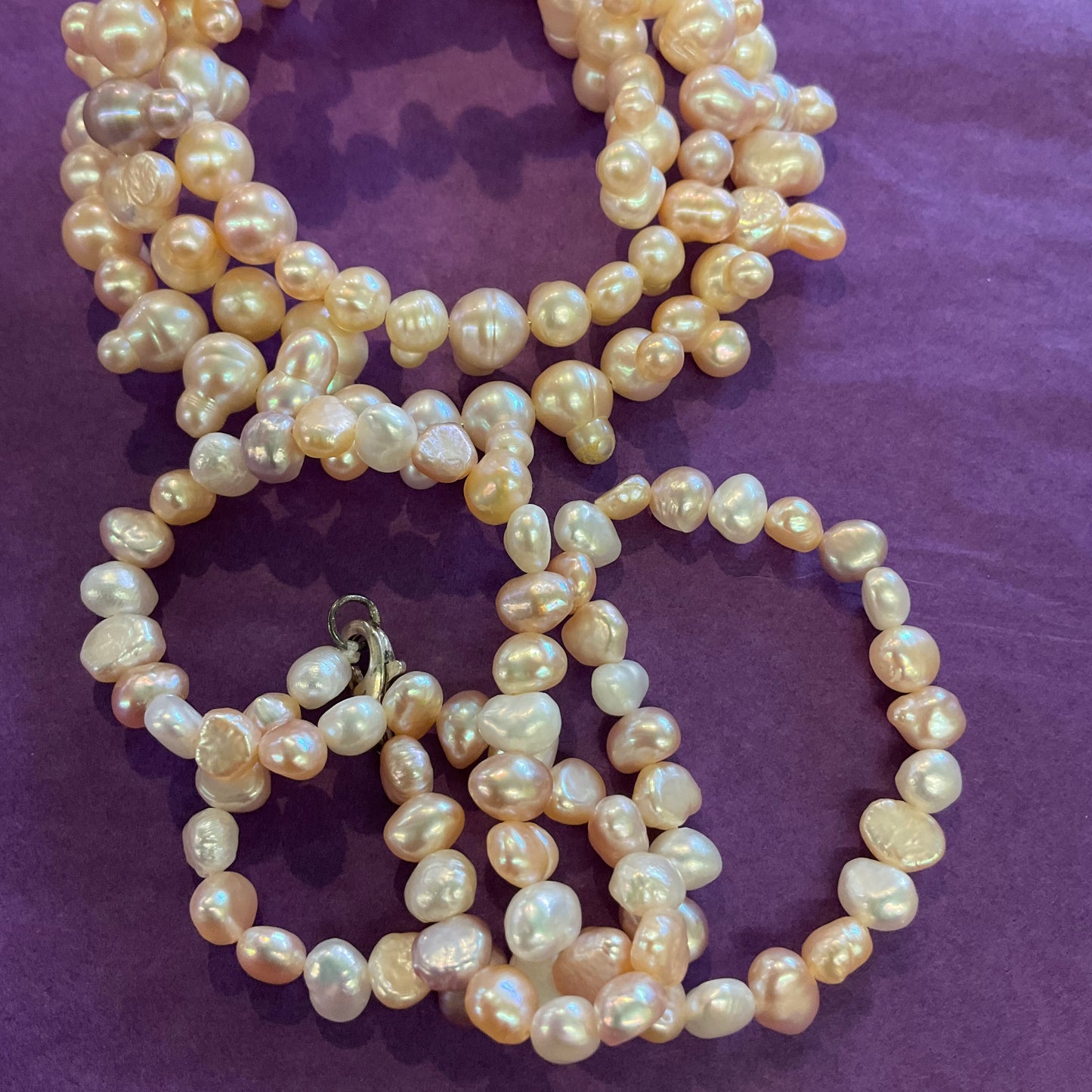 Vintage pale pink fresh water Pearl necklace and wrap around bracelet set