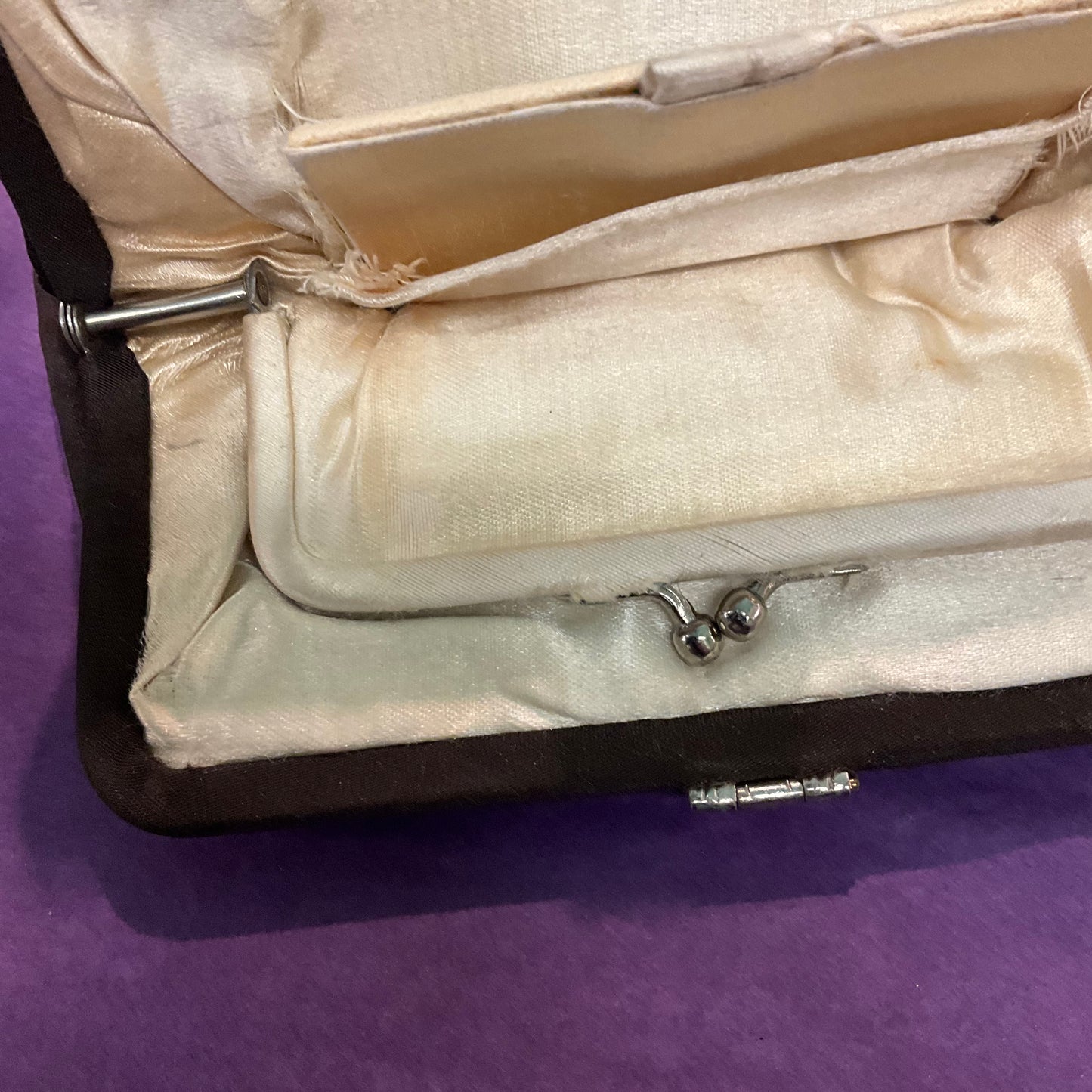 Antique Art Deco Brown Silk evening bag by CFR with thin clasp and integral coin purse, formal event, wedding.