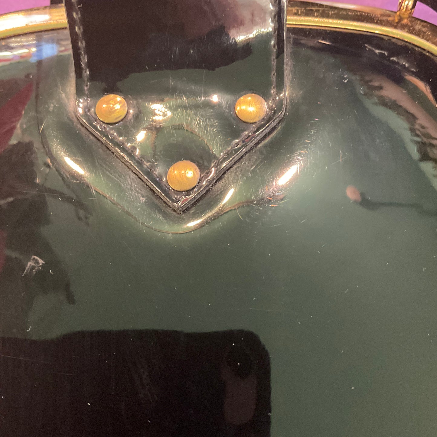 Vintage 1970/80s Black and Gold Gloss Vinyl Metal Frame Box Bag