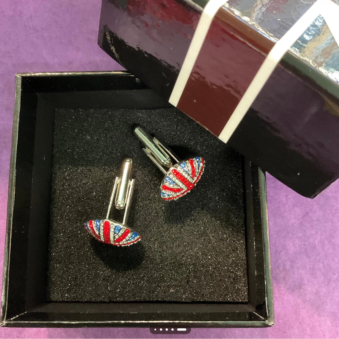 Vintage Butler and Wilson British Union Jack Flag Heart Shaped Cufflinks, Signed in Original Box, Wedding Groom Gifts