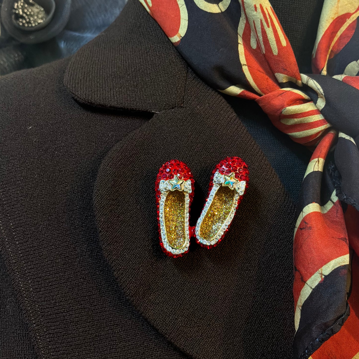 Vintage Butler and Wilson Dorothy Red Slippers Brooch, Crystal and Enamel