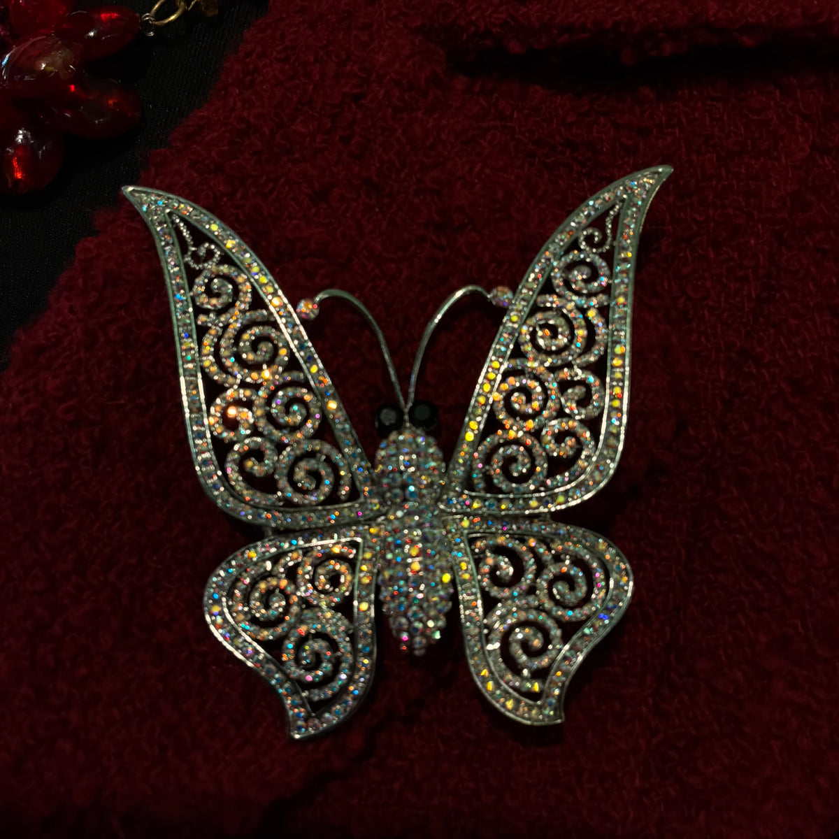 Vintage Butler & Wilson Large Butterfly Brooch, Aurora Borealis Crystal Silver Tone Statement Jewellery