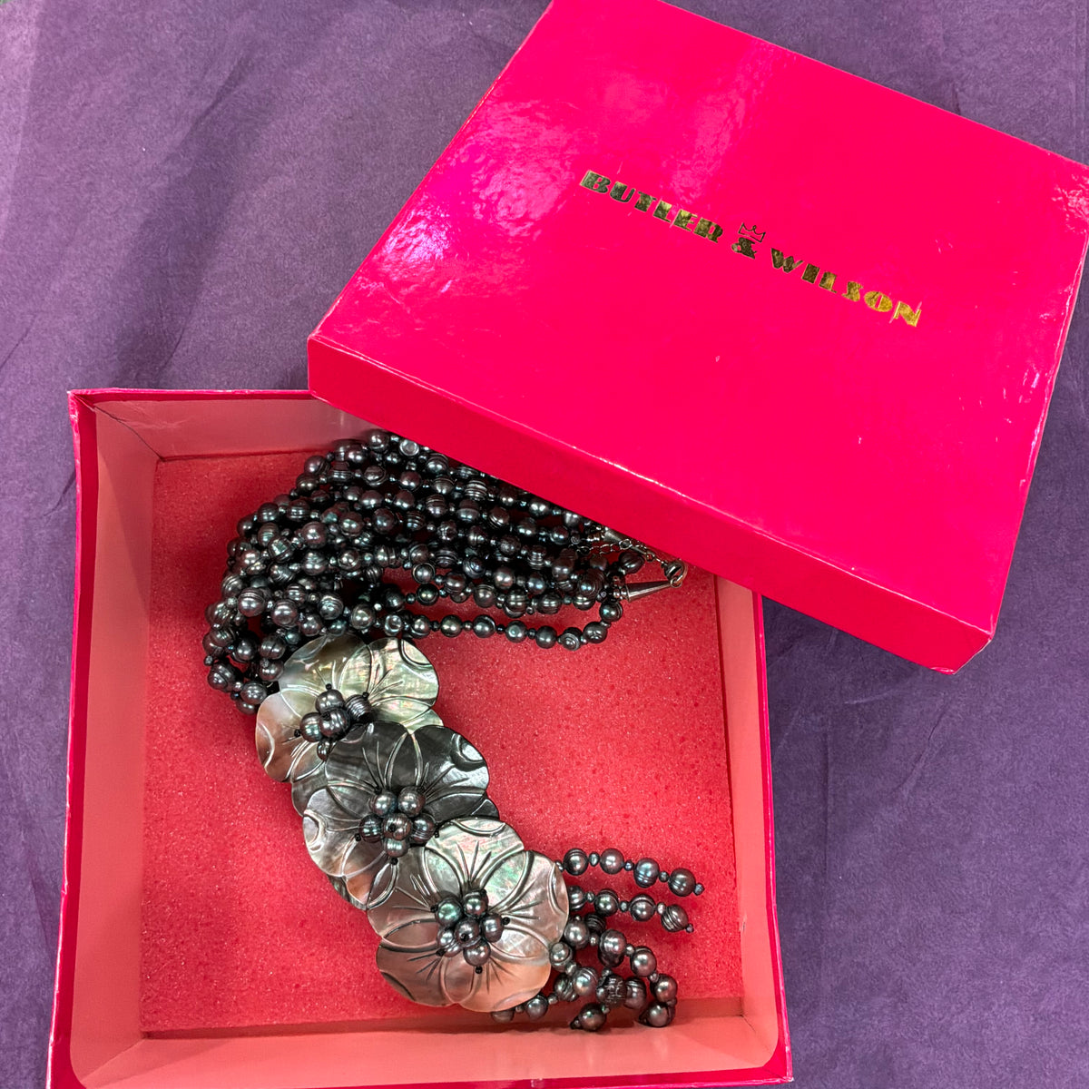 Vintage Butler & Wilson Statement Floral Necklace with Freshwater Pearl and Mother of Pearl