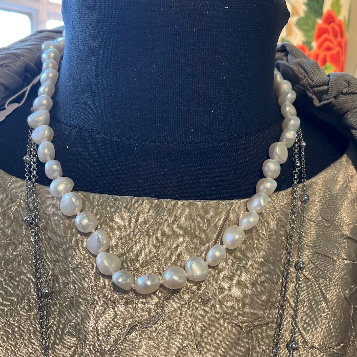 Vintage Ivory/white Fresh water pearl beaded necklace with silver (1120) clasp, wedding, prom, Gift for her.