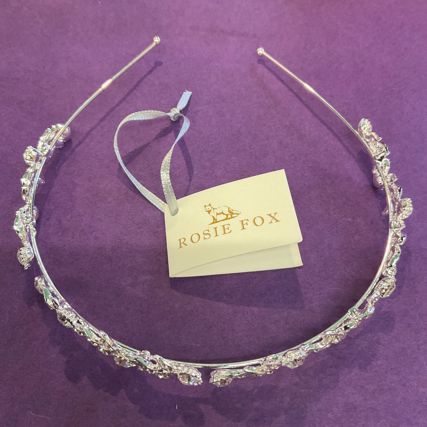 Vintage style Rosie Fox silver tone crystal vintage flower hairband, wedding, bridal, prom, new with tags.