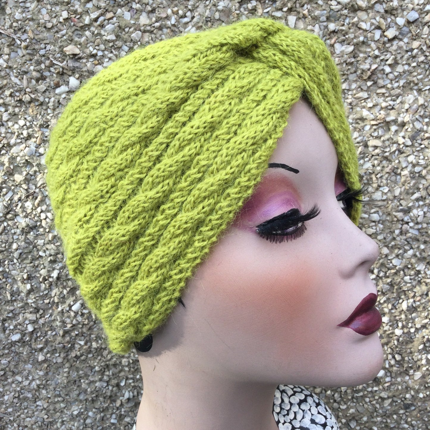 Hand Knit Alpaca Vintage Turban Style ‘Garbo’ cabled hairband, green shades