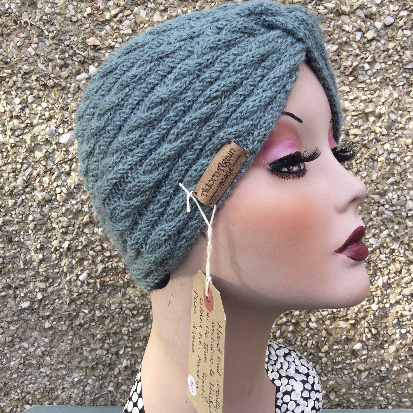 Hand Knit Alpaca Vintage Turban Style ‘Garbo’ cabled hairband, green shades