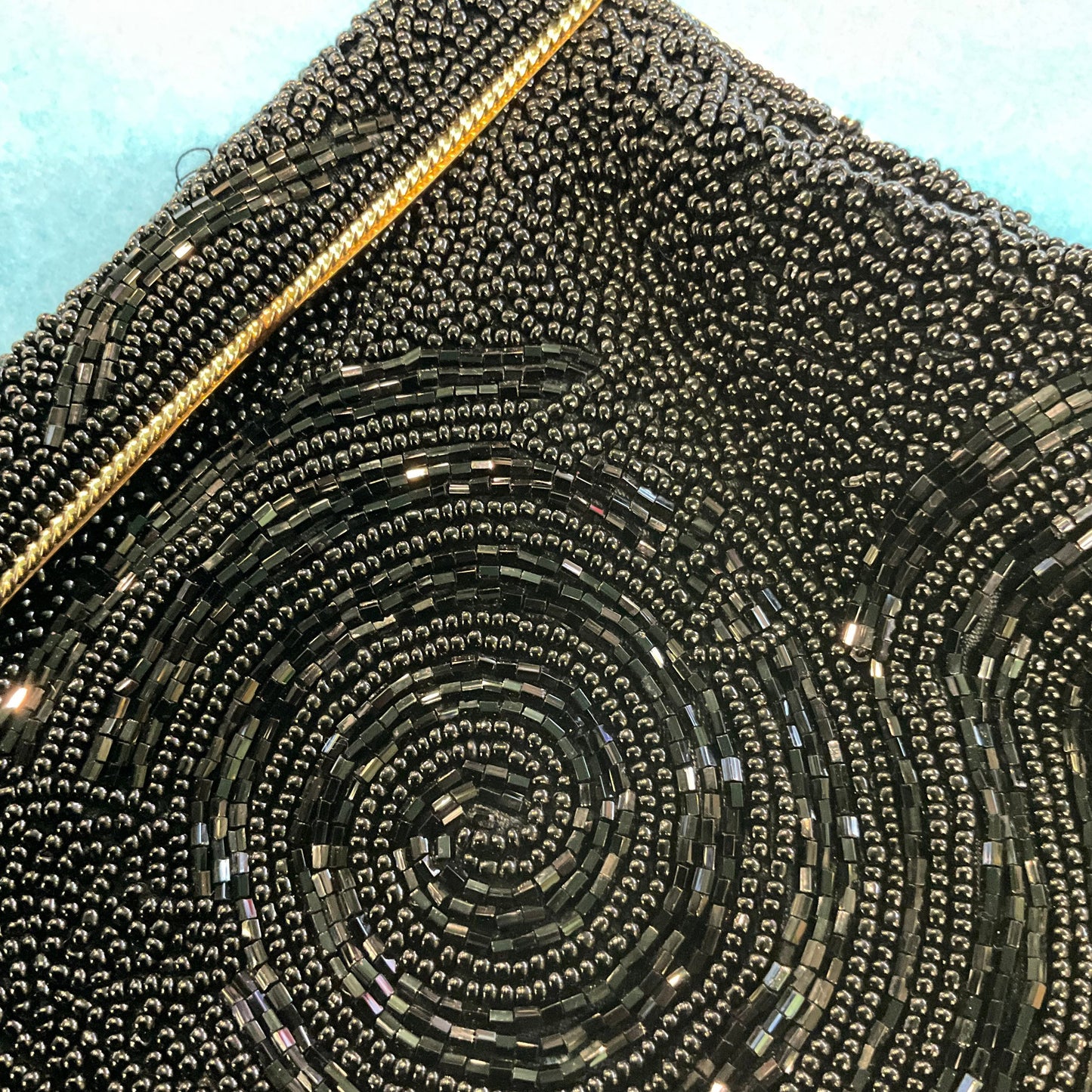 Vintage 1950s Large Black Beaded Clutch Bag