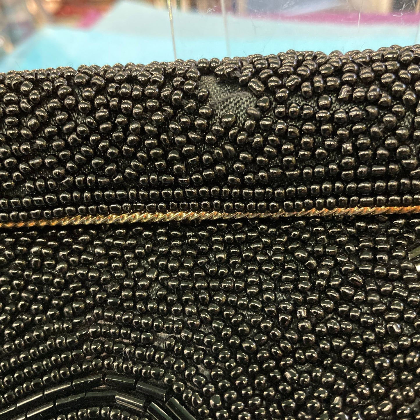 Vintage 1950s Large Black Beaded Clutch Bag