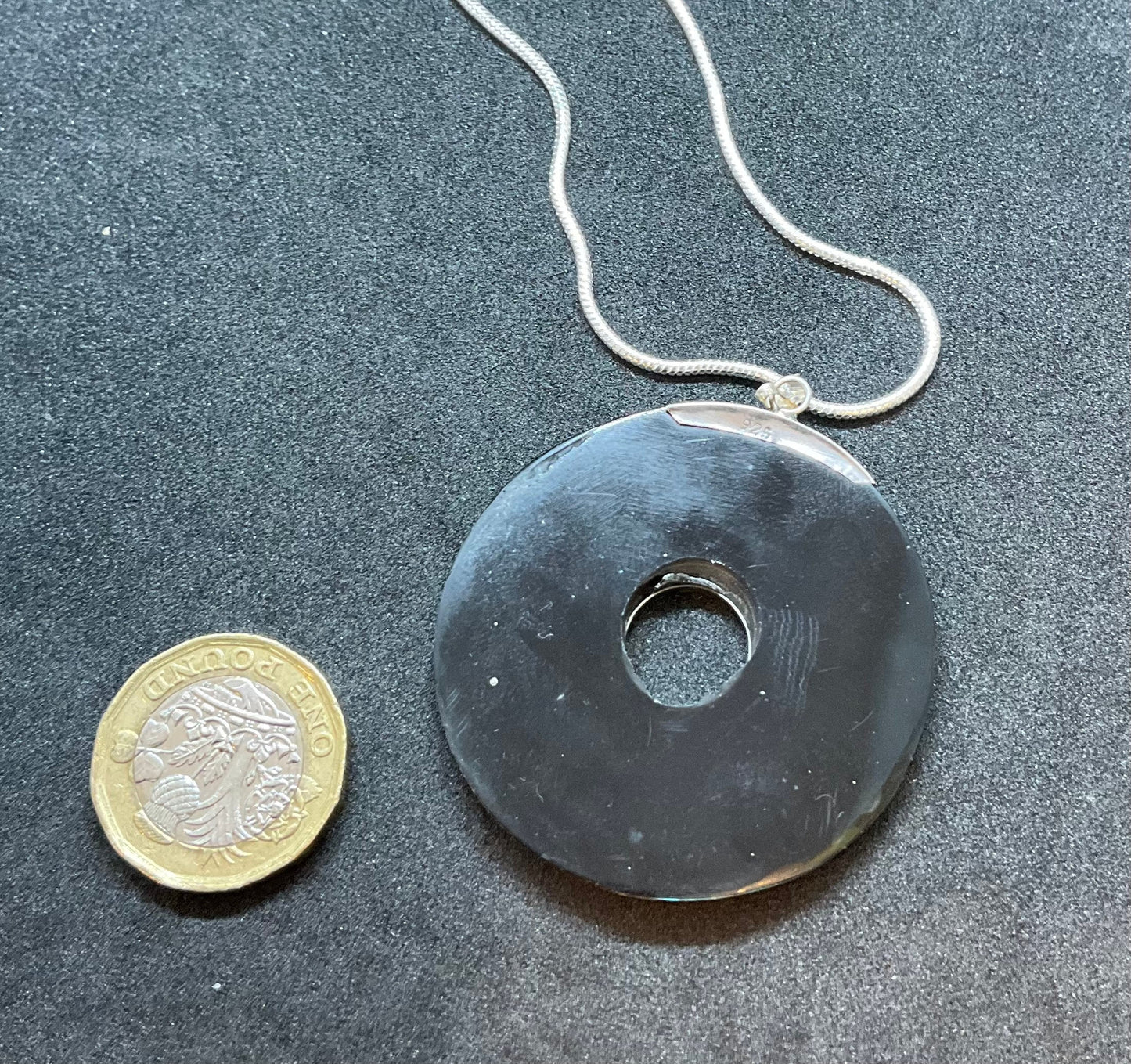 Vintage Silver & Abalone Shell Large Pendant