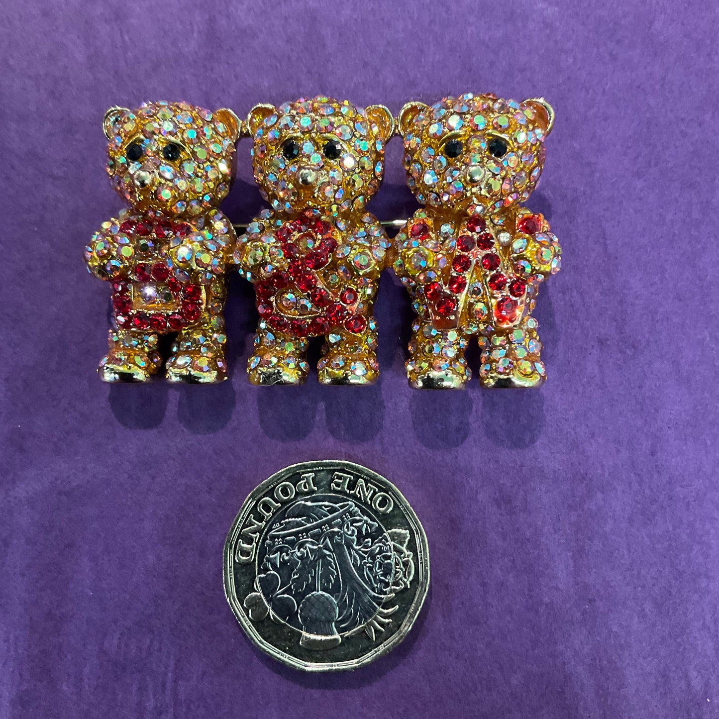 Vintage Butler and Wilson Large Rhinestone Three Bears Brooch
