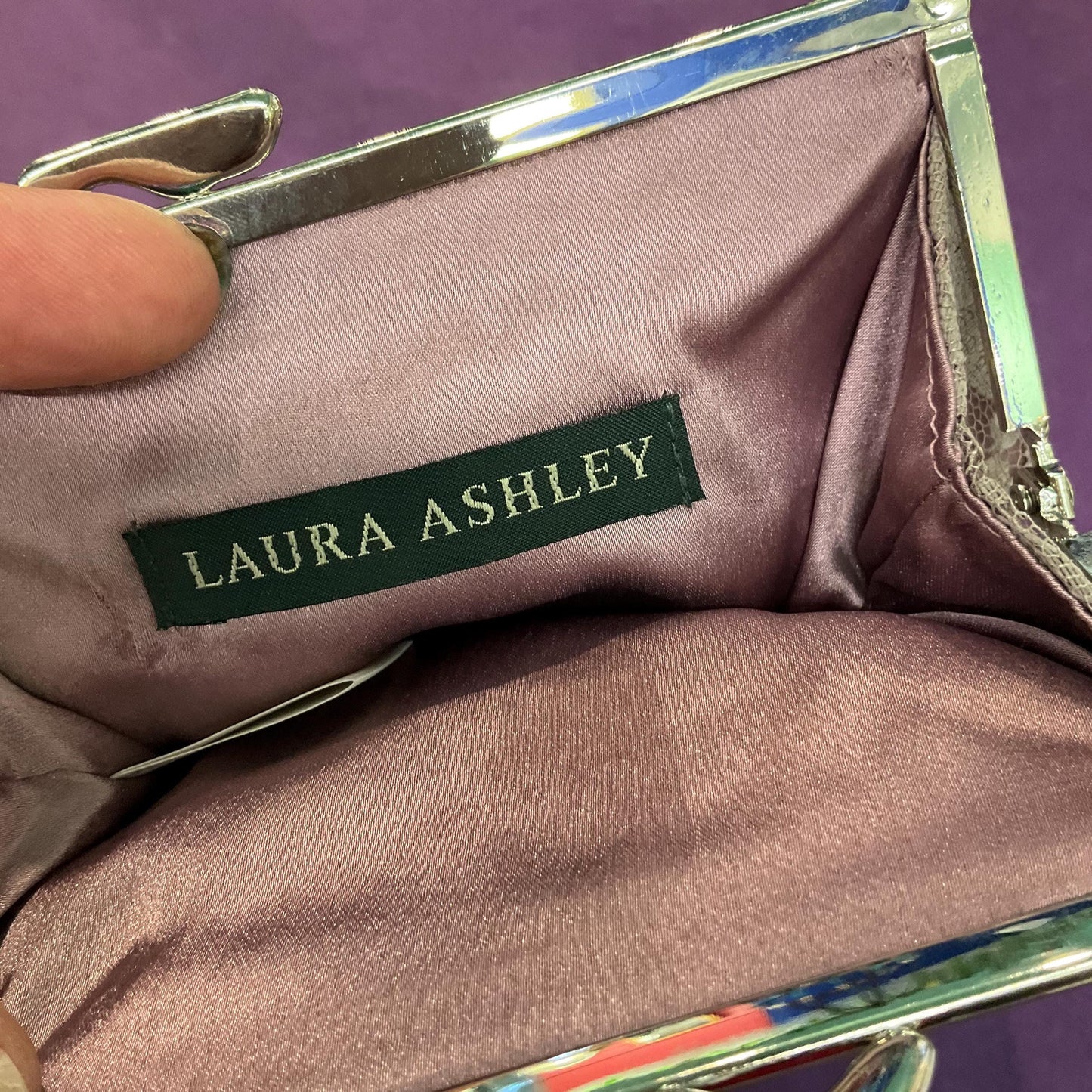 Vintage LAURA ASHLEY Art Deco Style, Lilac Beaded Lace Evening Bag with Fringed Hem, Wedding, Ladies Day , Birthday