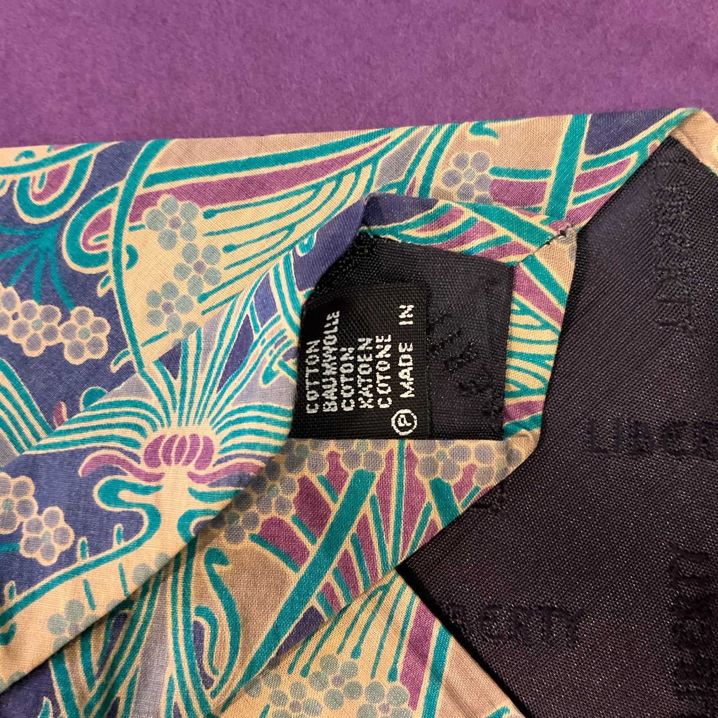 Vintage LIBERTY Gents ‘Ianthe’ Tana Lawn Cotton Tie, Classic Art Noveau Print in blue, purple, turquoise & beige shades, Gifts for him