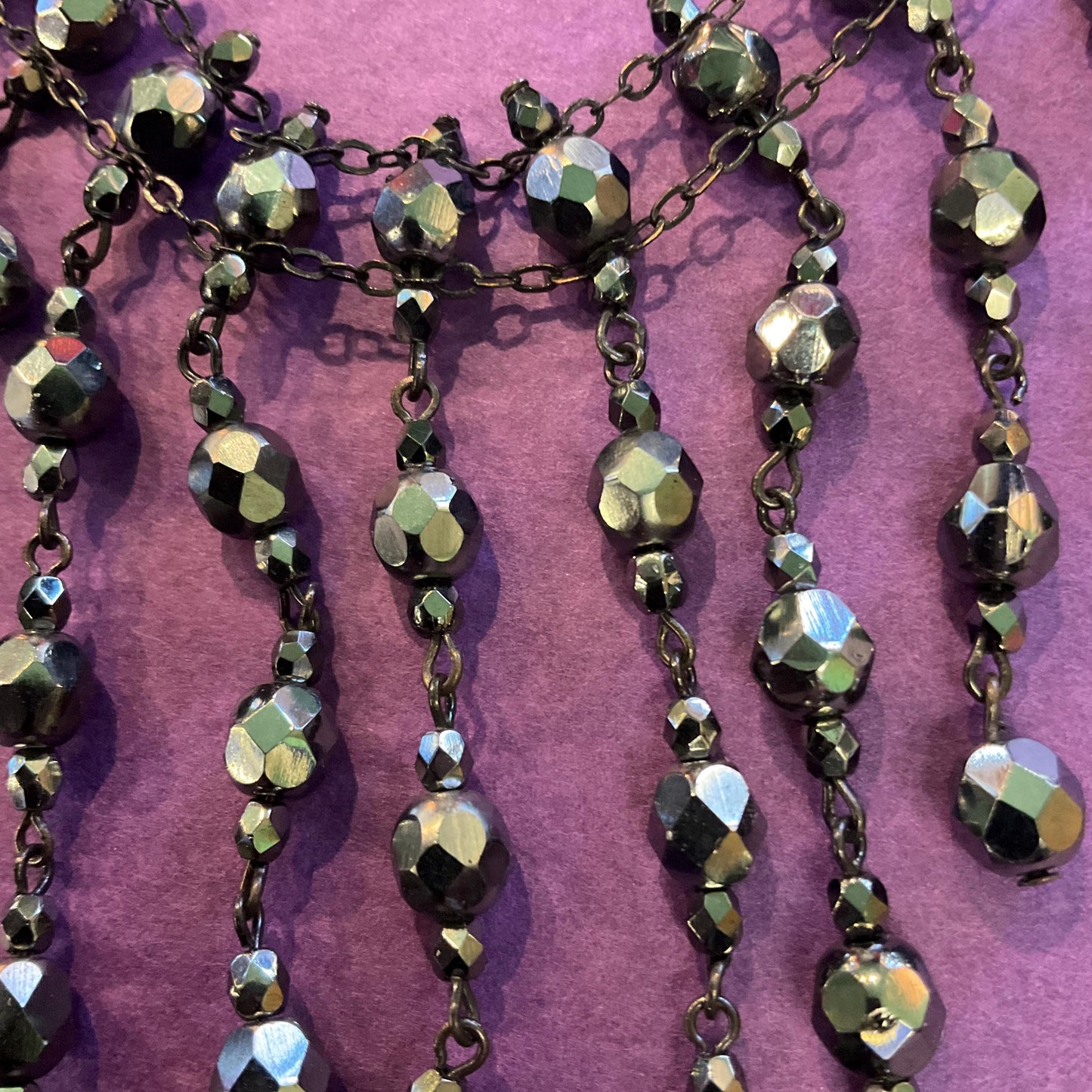 Vintage Butler and Wilson Victorian Style Beaded Crystal Waterfall Necklace, Graphite Faceted Beads, Signed in Box