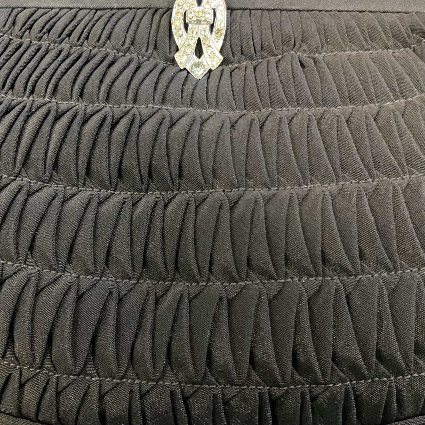 Antique Genuine Art Deco CFR Black Grosgrain Taffetta Evening Bag with Rhinestone Clasp, Flapper Girl, Formal Event