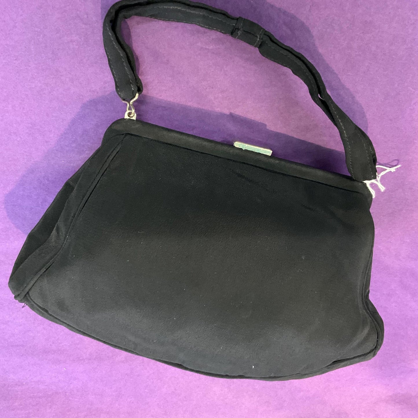Antique Genuine Art Deco CFR Black Grosgrain Taffetta Evening Bag with Rhinestone Clasp, Flapper Girl, Formal Event