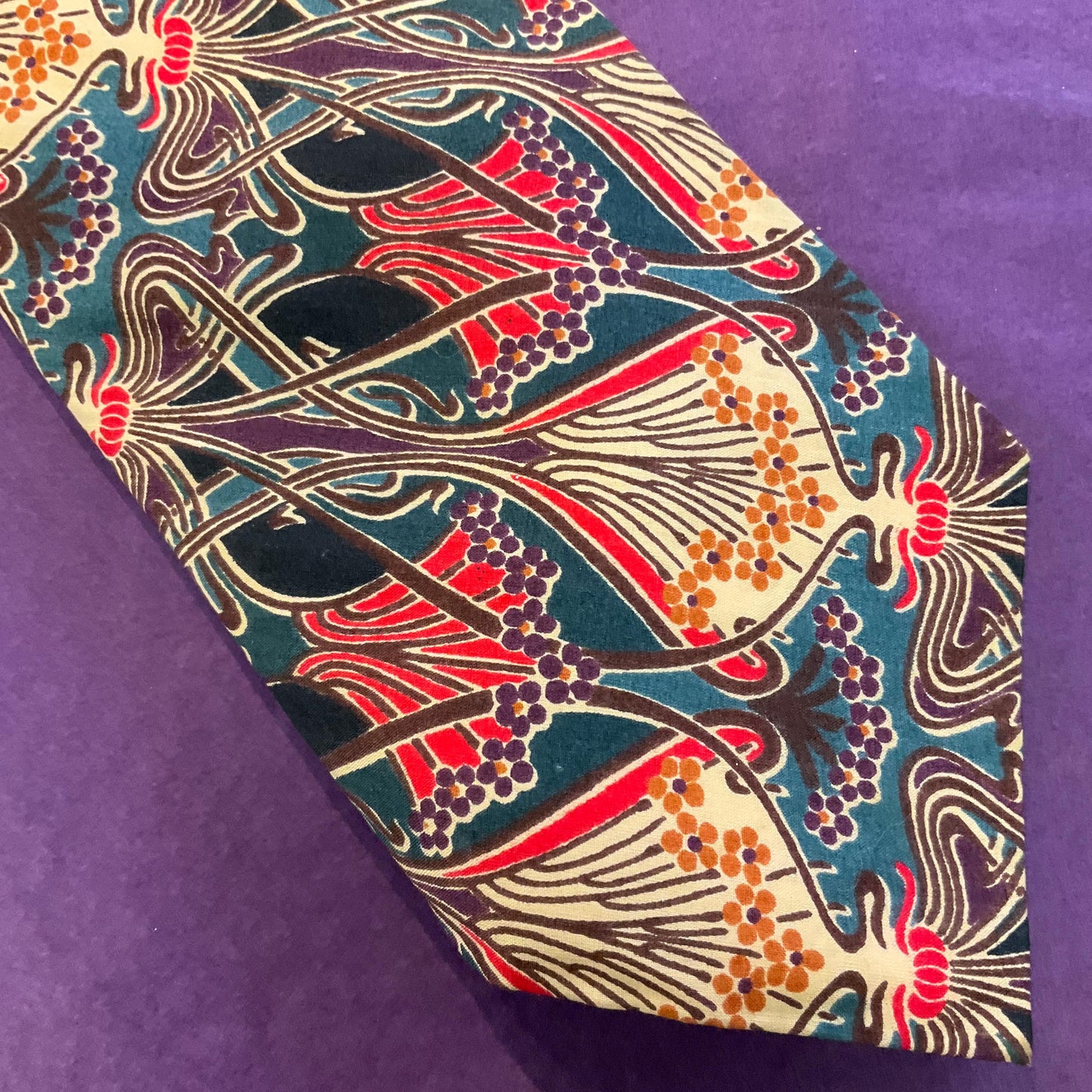 Vintage LIBERTY Classic ‘Ianthe’ Tana Lawn Cotton Tie, Classic Art Noveau Print, Red, Teal, Cream , Purple & Gold shades, Gifts for Him