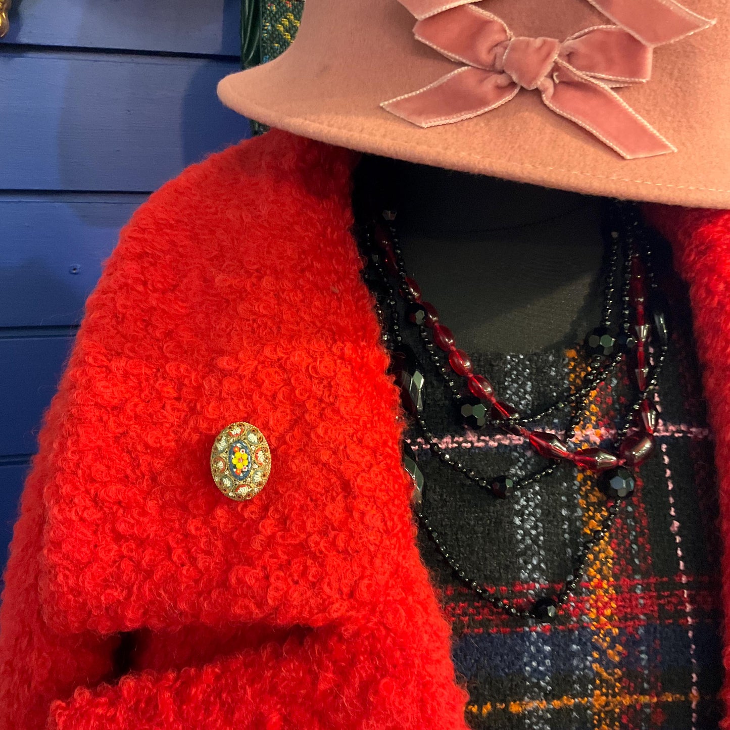 Antique Oval Micro Mosaic Brooch, 1920s Floral Design On Brass