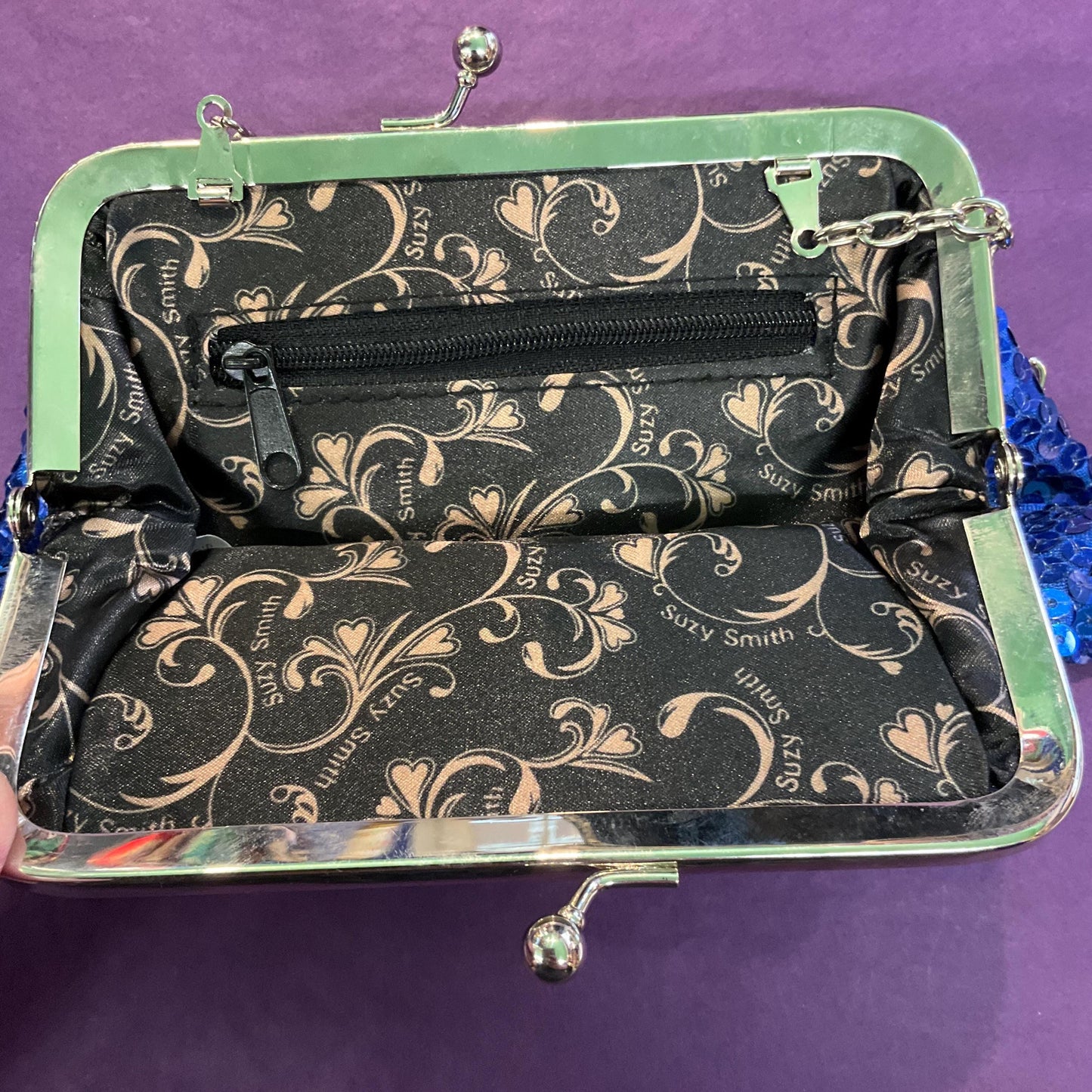 Vintage 1980s Suzy SMITH Blue Sequinned Electric Satin Evening Bag, Formal Event