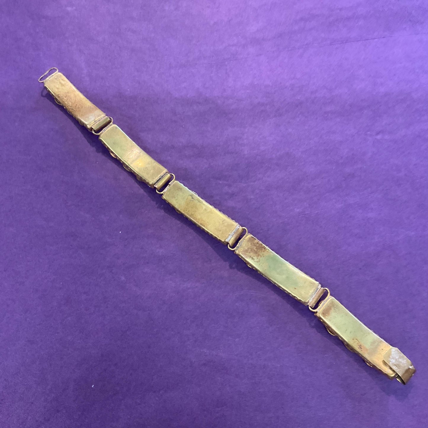 Antique Italian Micro Mosaic Panel Bracelet, Venetian Glass on Brass, early 20th century, sustainable gift