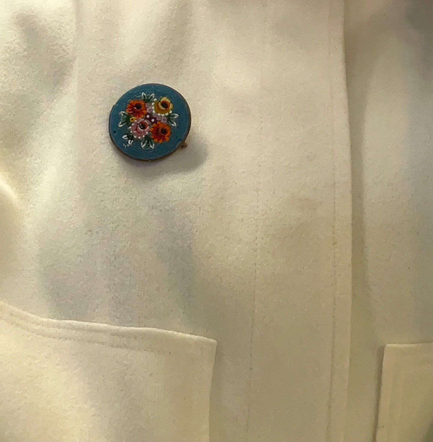 Antique 1920s/30s Large Italian Micro Mosaic Brooch, Delicate Glass Floral design onto Brass, Gifts for her