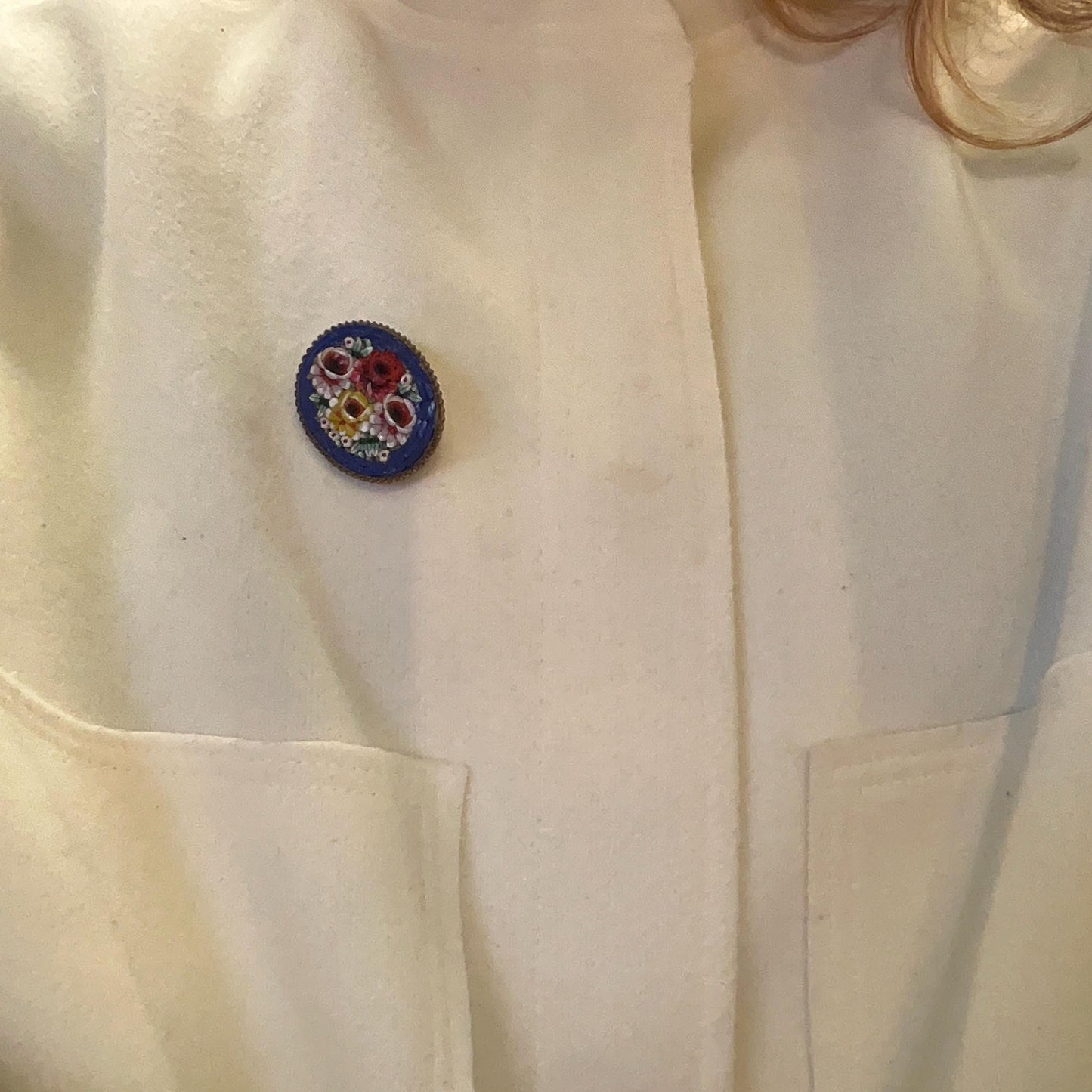 Antique 1920s/30s Oval Italian Micro Mosiac Floral Brooch, Blue Glass with multicoloured roses, Gifts for Mum