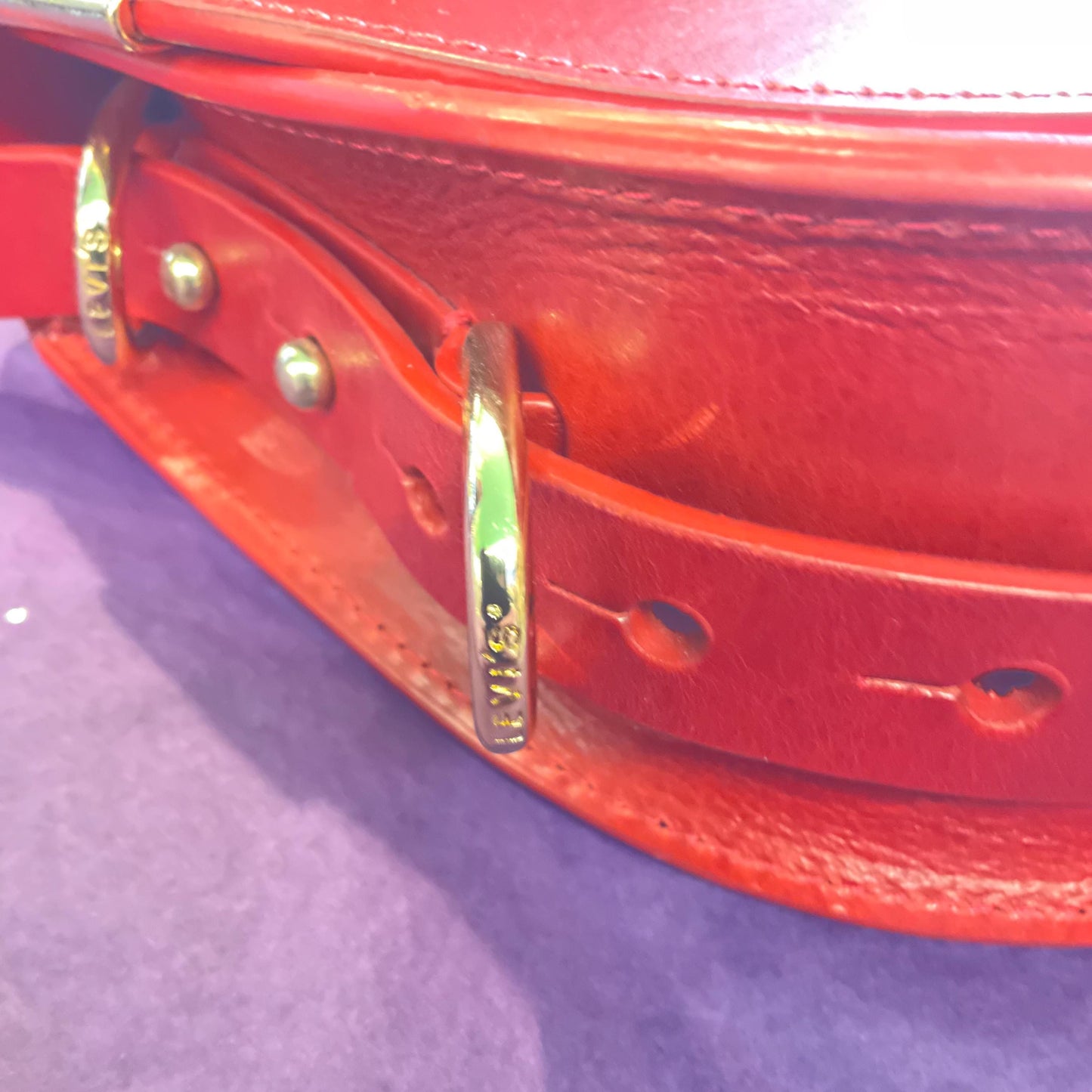 Vintage LEVI’S Italian Red Leather Saddlebag, Adjustable Shoulder Length Strap, Gold Tone