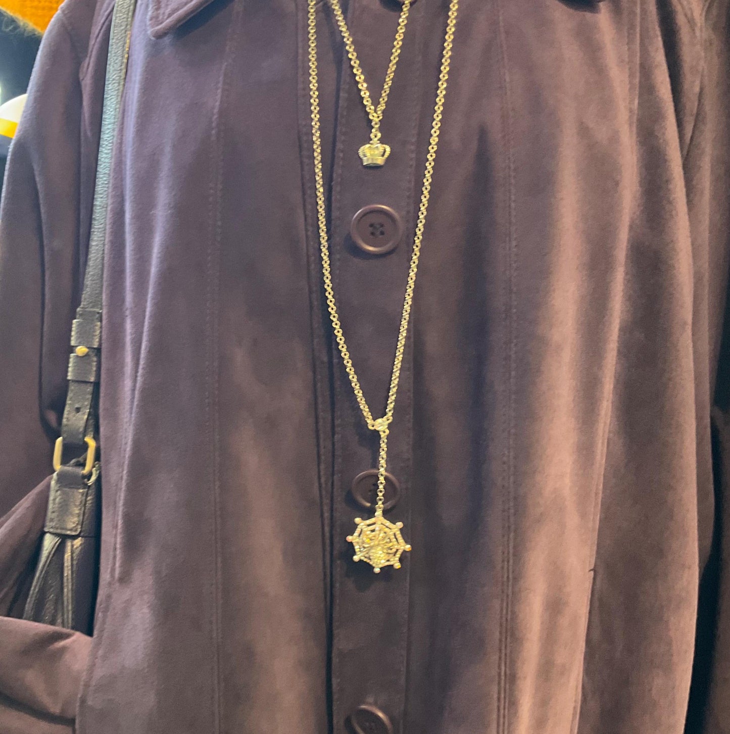 Vintage Butler And Wilson Ultra Long Spider Webb Crystal Pendant, Silver Tone Chain With Aurora Borealis Crystals, signed as new