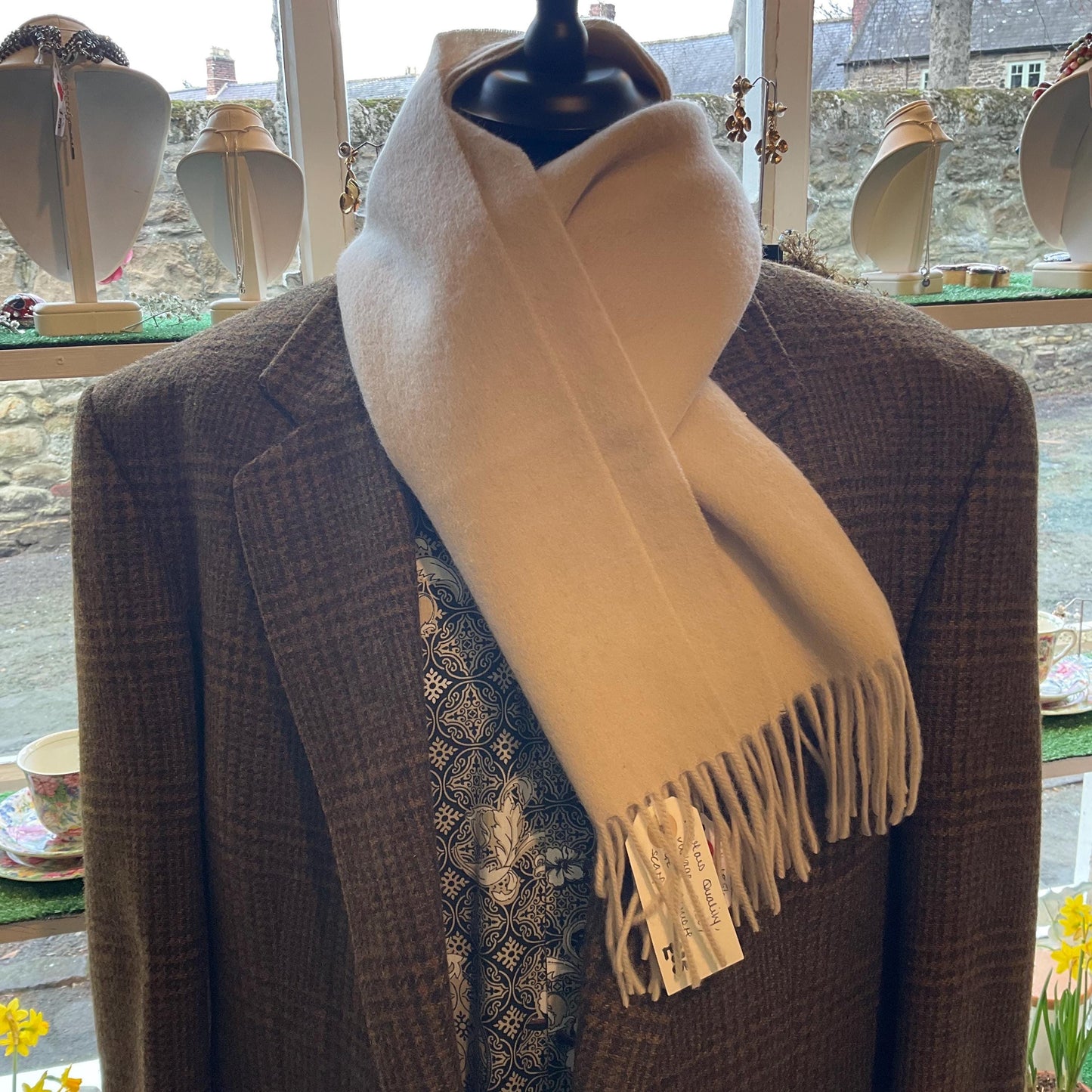 Vintage Pure Cashmere Cream Fringed Scarf by Osprey of London, Vintage Man, Fathers Day Gift.