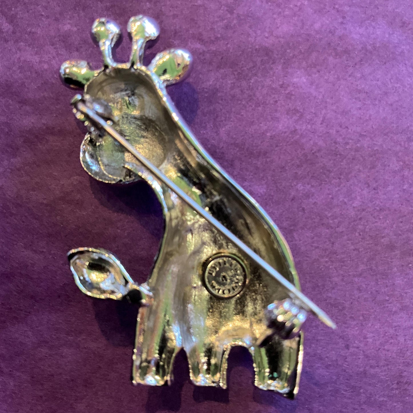 Vintage Butler and Wilson Crystal Girafe Brooch, Silver and Black Crystal, signed as new, Girafe lover gift.
