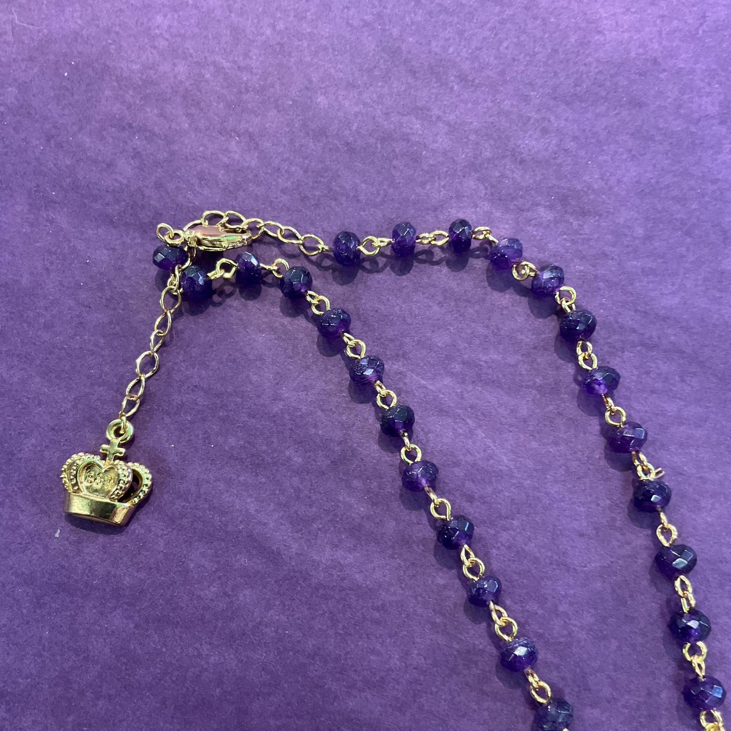 Vintage Butler and Wilson Art Deco Style Purple Crystal Donut Necklace, Purple and Borealis Rhinestones, Signed in Original Box.