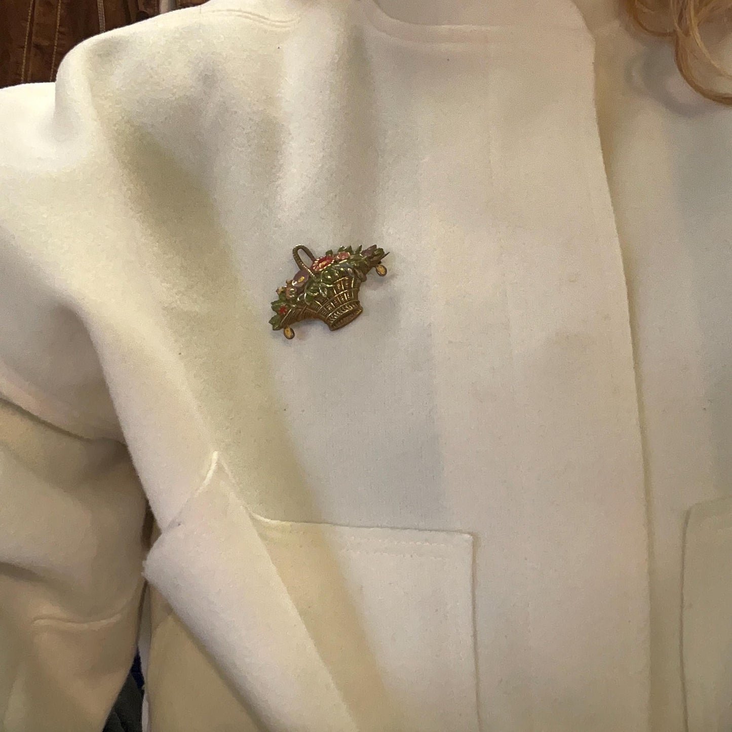 Antique Victorian large Floral Bouquet Brooch, Pre 1900, Brass with Coloured Enamel, Gifts for Mum