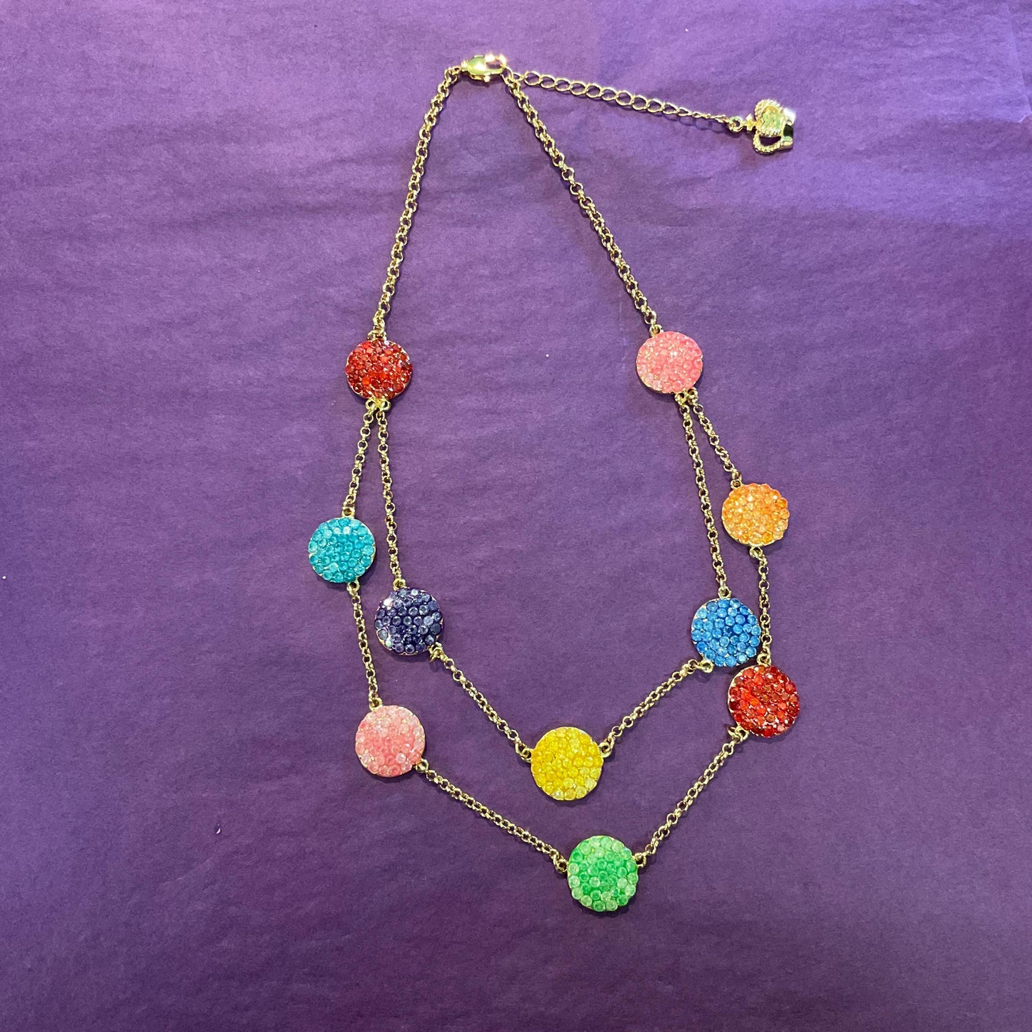 Vintage Butler and Wilson Rainbow Crystal Multicoloured Gold Tone Necklace, Signed in Original Box, Pride, Formal Event