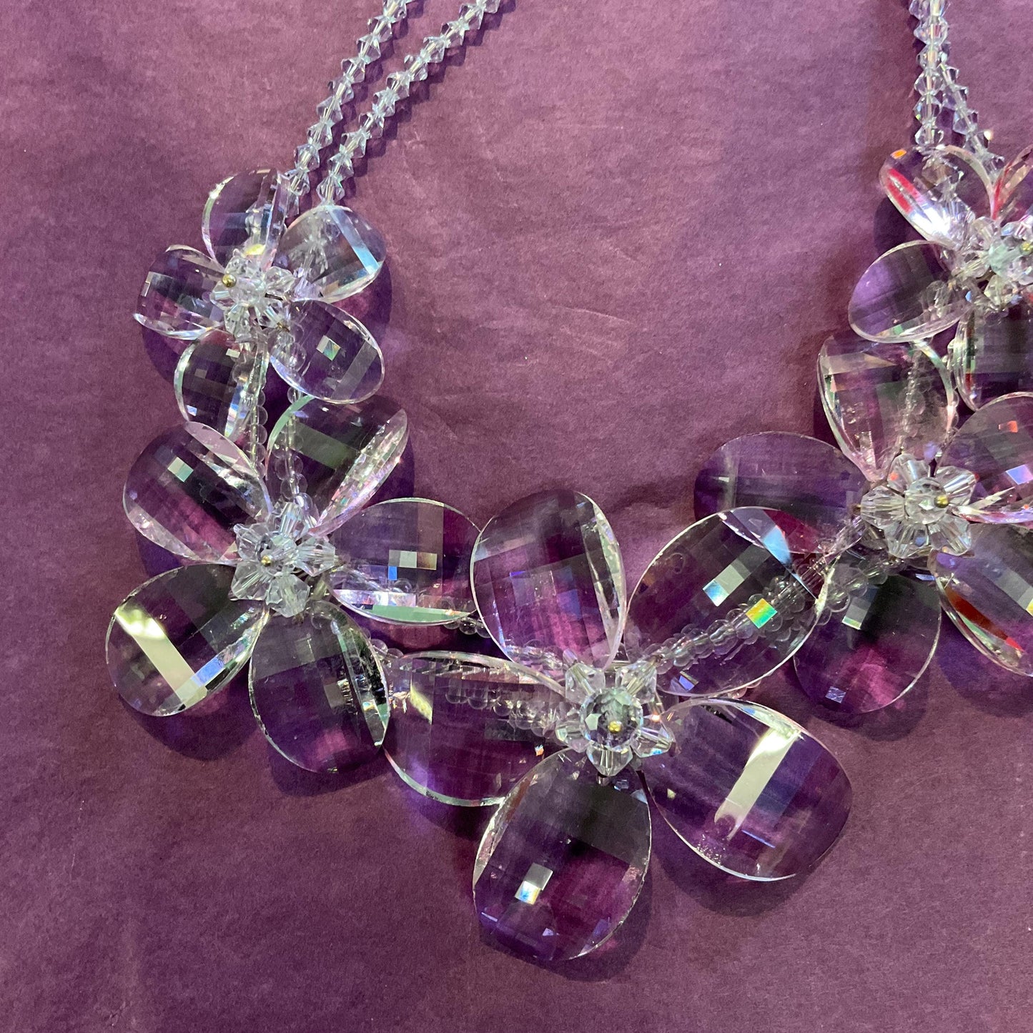 Vintage Butler And Wilson Statement Lilac Crystal Flower Garland Necklace, Signed In OB, Wedding, Festival, Hoilday