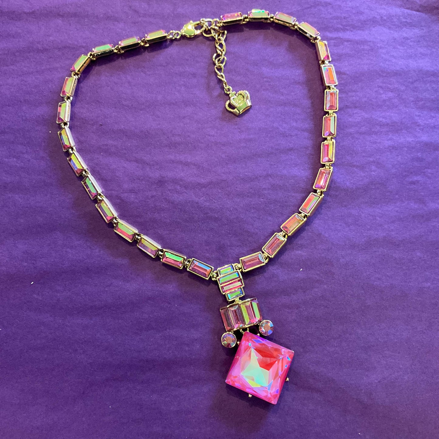 Vintage Butler and Wilson Art Deco Style Pink Borealis Crystal Statement Necklace, Rainbow Crystal, Unworn in original Box,Vintage Prom