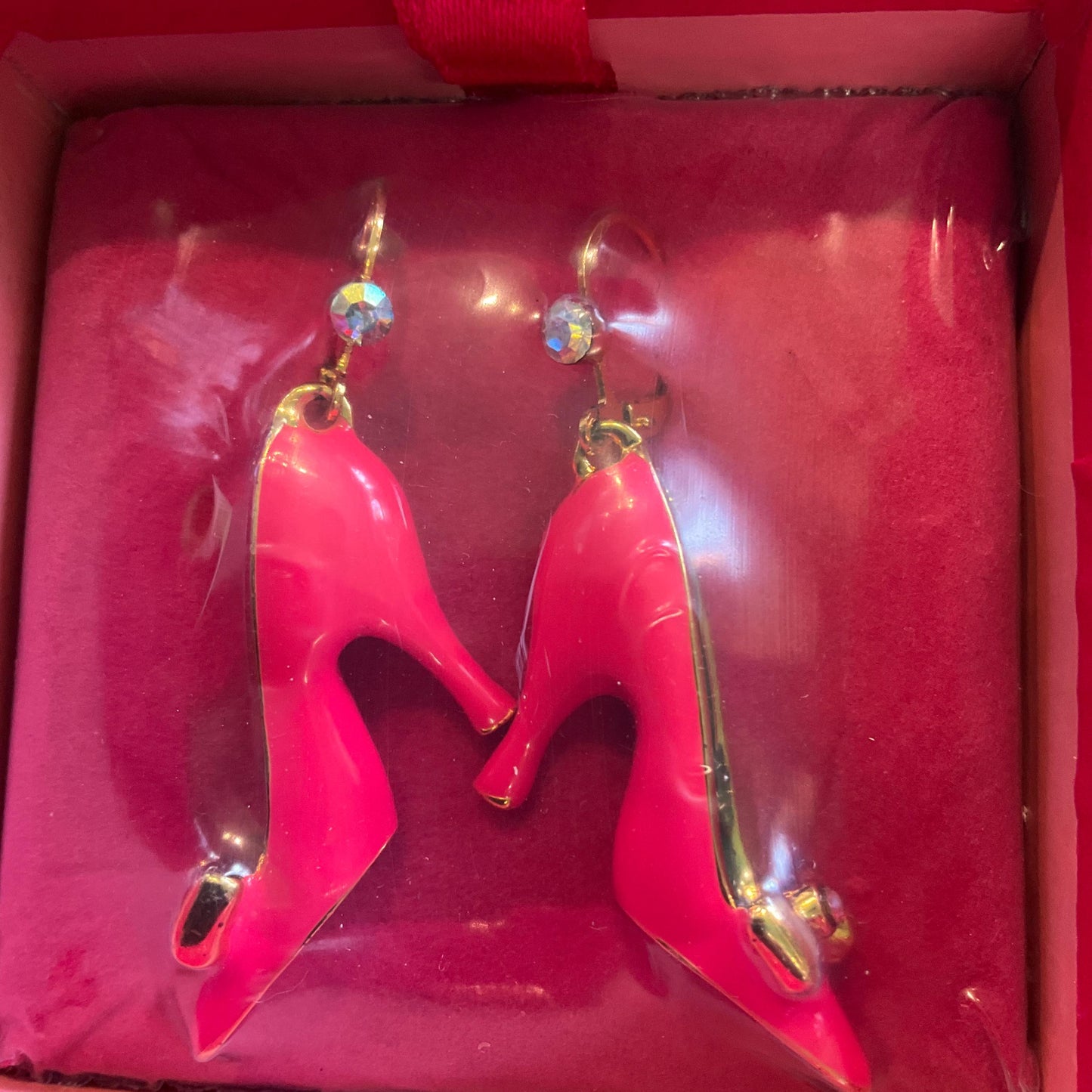Vintage Butler and Wilson Pink Disney Princess Shoe Drop Earrings, New in Box, Pink Enamel and Rhinestone Crystal, Shoe Lover Gift