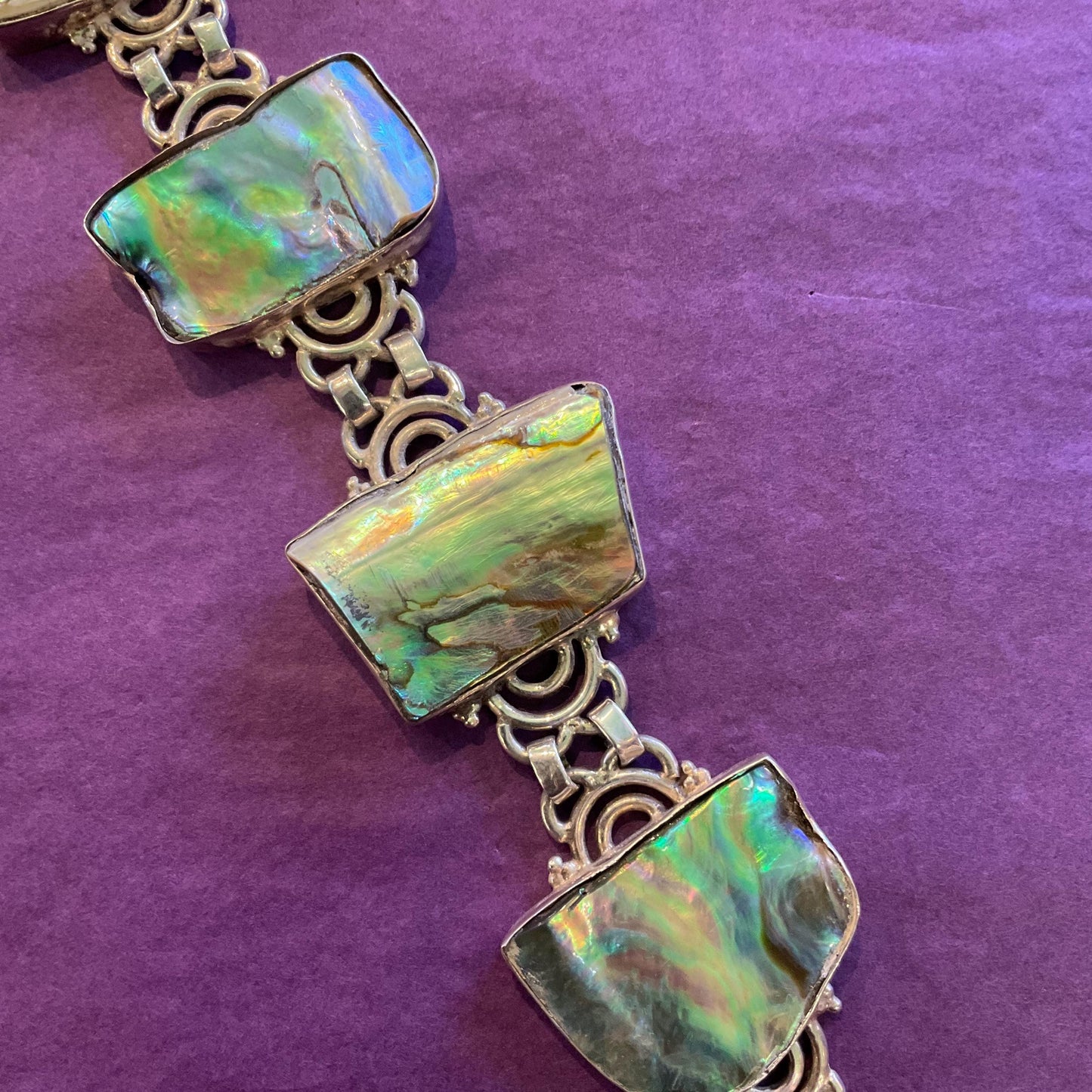 Vintage Silver and Abanone Shell Statement Bohemian Bracelet, Artisan Jeweller Made, Summer Holiday , Festival
