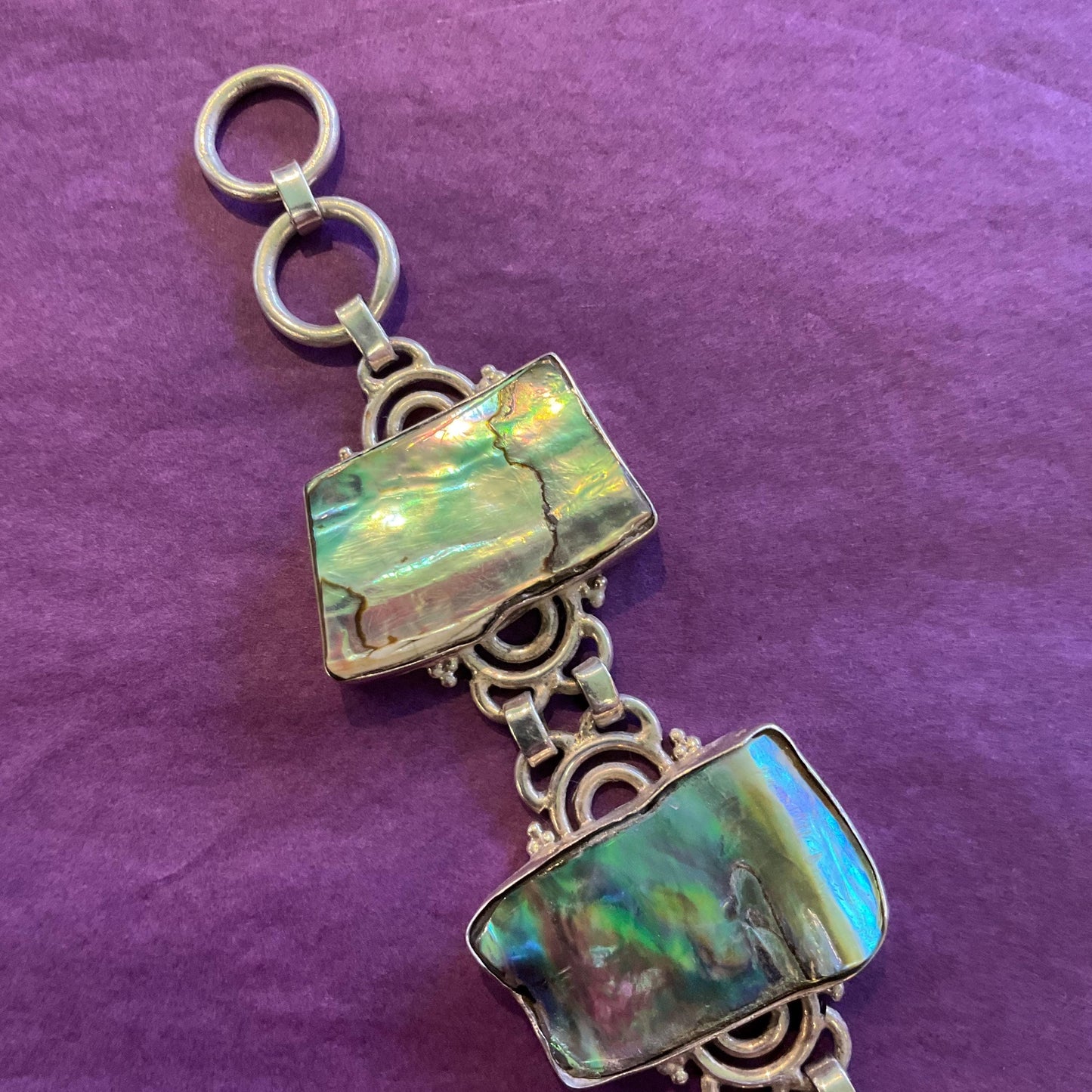 Vintage Silver and Abanone Shell Statement Bohemian Bracelet, Artisan Jeweller Made, Summer Holiday , Festival